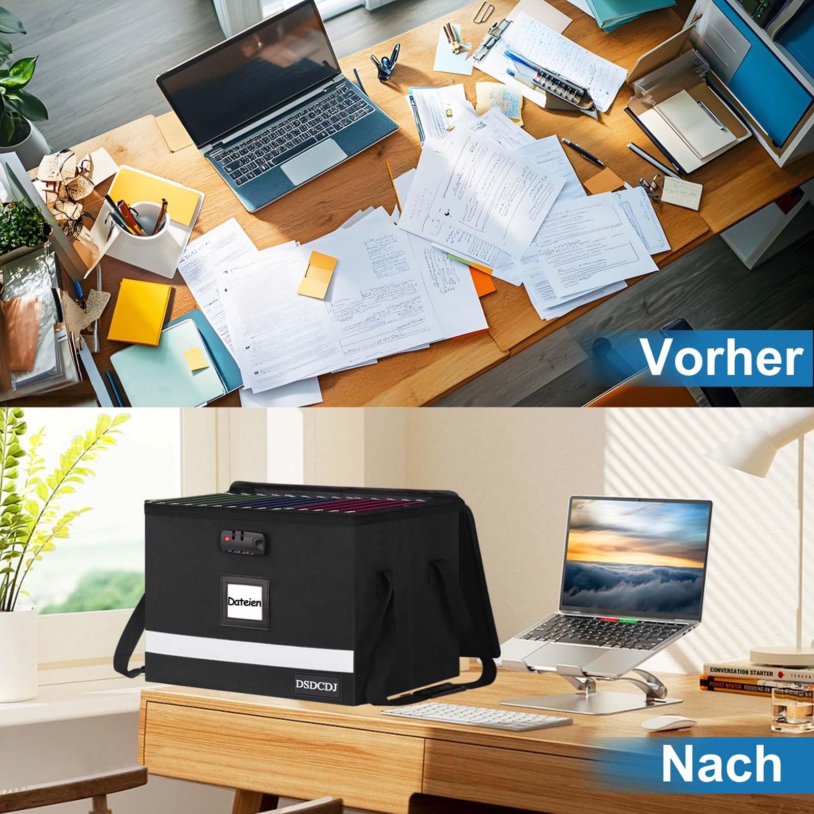Archivador colgante, caja de documentos con cerradura, organizador de documentos con asa, caja para documentos DIN A4, caja portátil para el hogar/la oficina