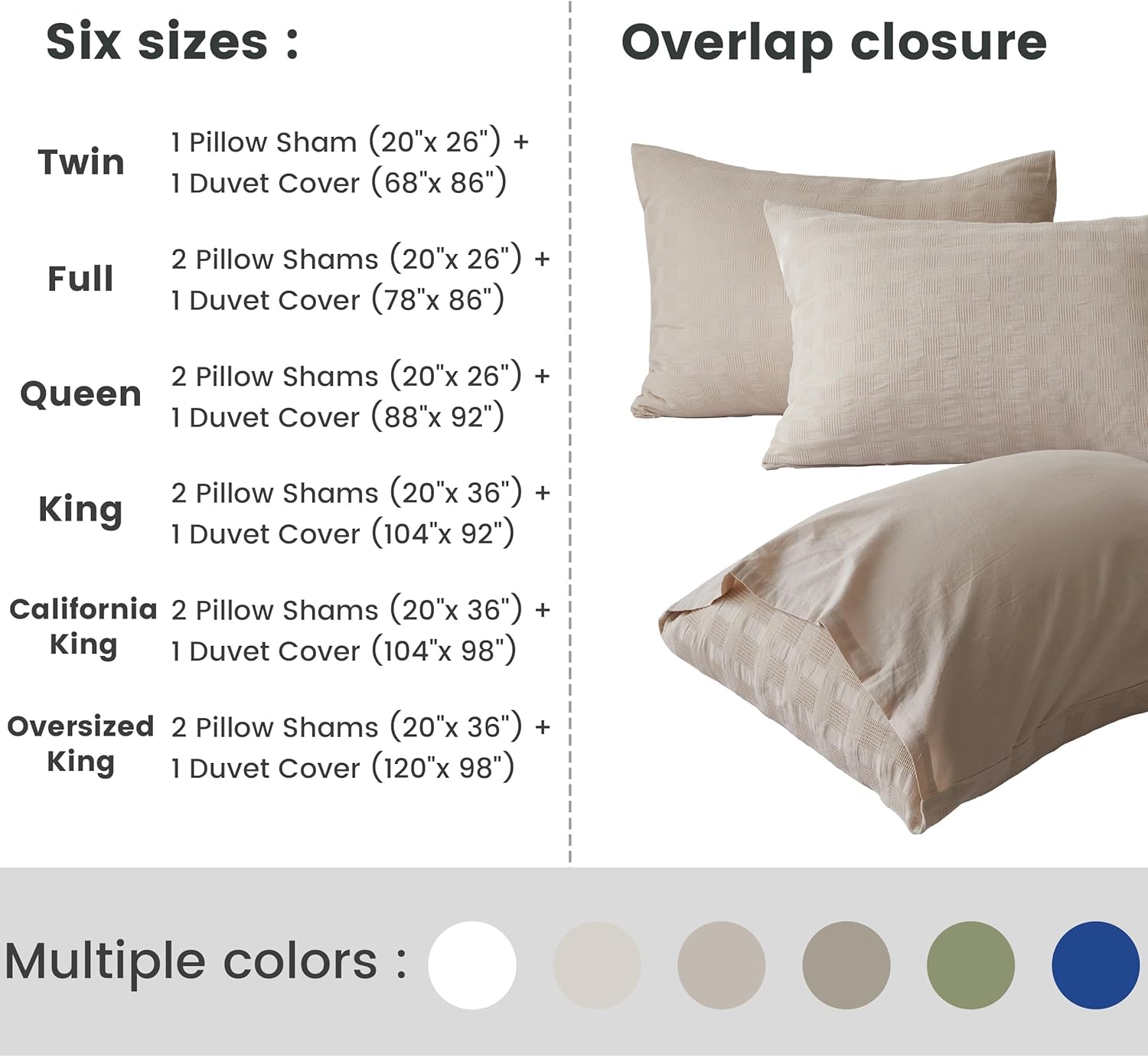 BISELINA 100% Cotton Duvet Cover Set Waffle Weave 3PCS (1 Comforter Cover, 2 Pillow Shams) Reversible Soft Skin-Friendly Breathable Shabby Chic Bedding for All Season - Khaki, King Size