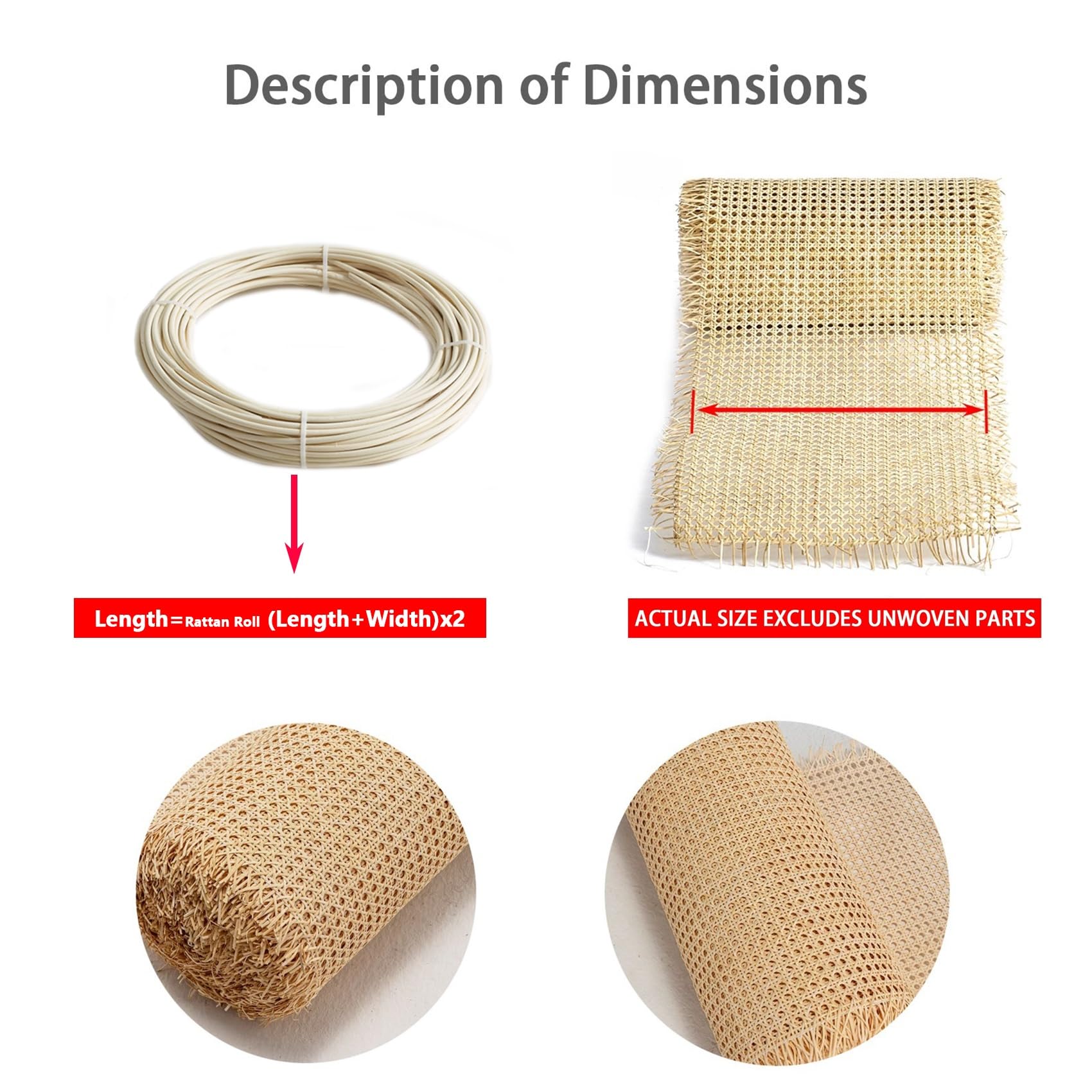 Natürliches Wiener Geflecht Meterware, 60cm Breites, Rattan Geflecht Gurtband Rolle, Rattan Vorgewebtes Offenes Netz Gewebe für DIY Stuhl Möbel Schranktür(30x200cm)