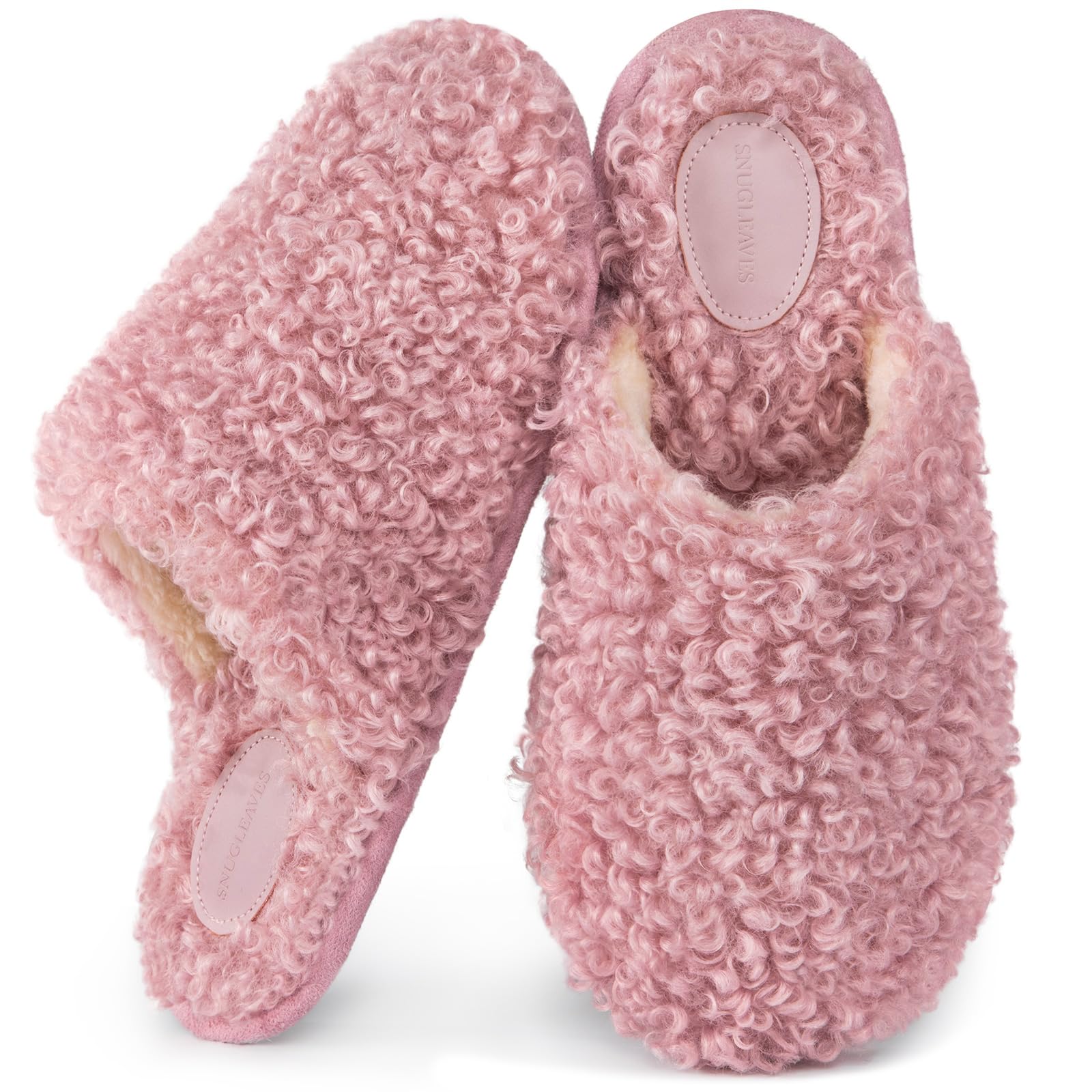 Snug Leaveswomens Scuff Slippers Furry Cute Curly Faux Wool Slip
