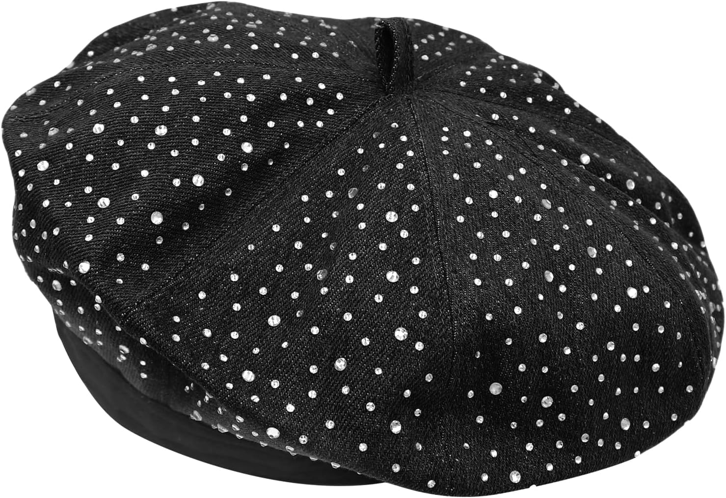 BOLLEY JOSS Women Denim Beret Hat Shiny Studded Crystal Newsboy Hats French Style Octagonal Caps Bling Artist Painter Hats