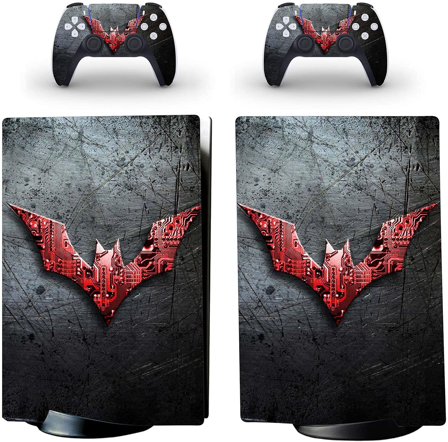 Bat Man Red UV 3M Vinyl Sticker Decals for PlayStation 5 Disk Version Console and Two Dual Sense 5 Sticker Skins Black PS5 Skin Console and Controller Design [Video Game]-image-34