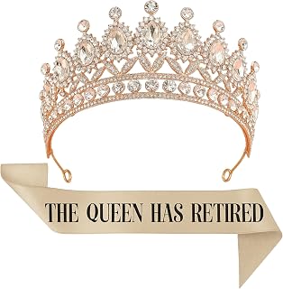 Retirement Tiara & Sash Set – “The Queen Has Retired” Crown & Sash for Parties, Events & Celebrations (Gold)