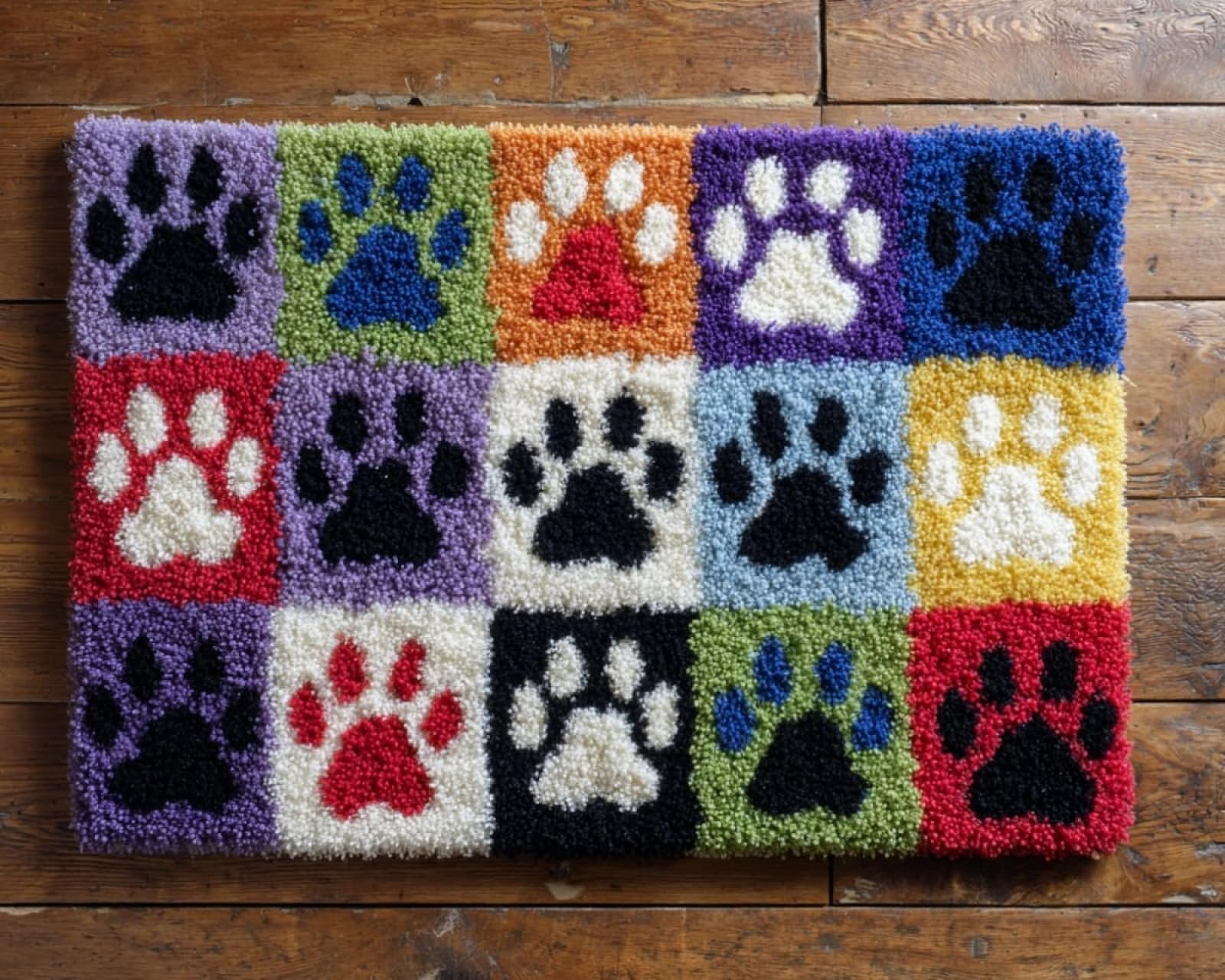 Wallphantom Latch Hook Kits for Adults Beginners Rug,Colorful Puppy paw Prints,Latch Hook Craft Kits Carpet Crochet Kits DIY Rug Making Needlework for Home Decoration,80x115cm