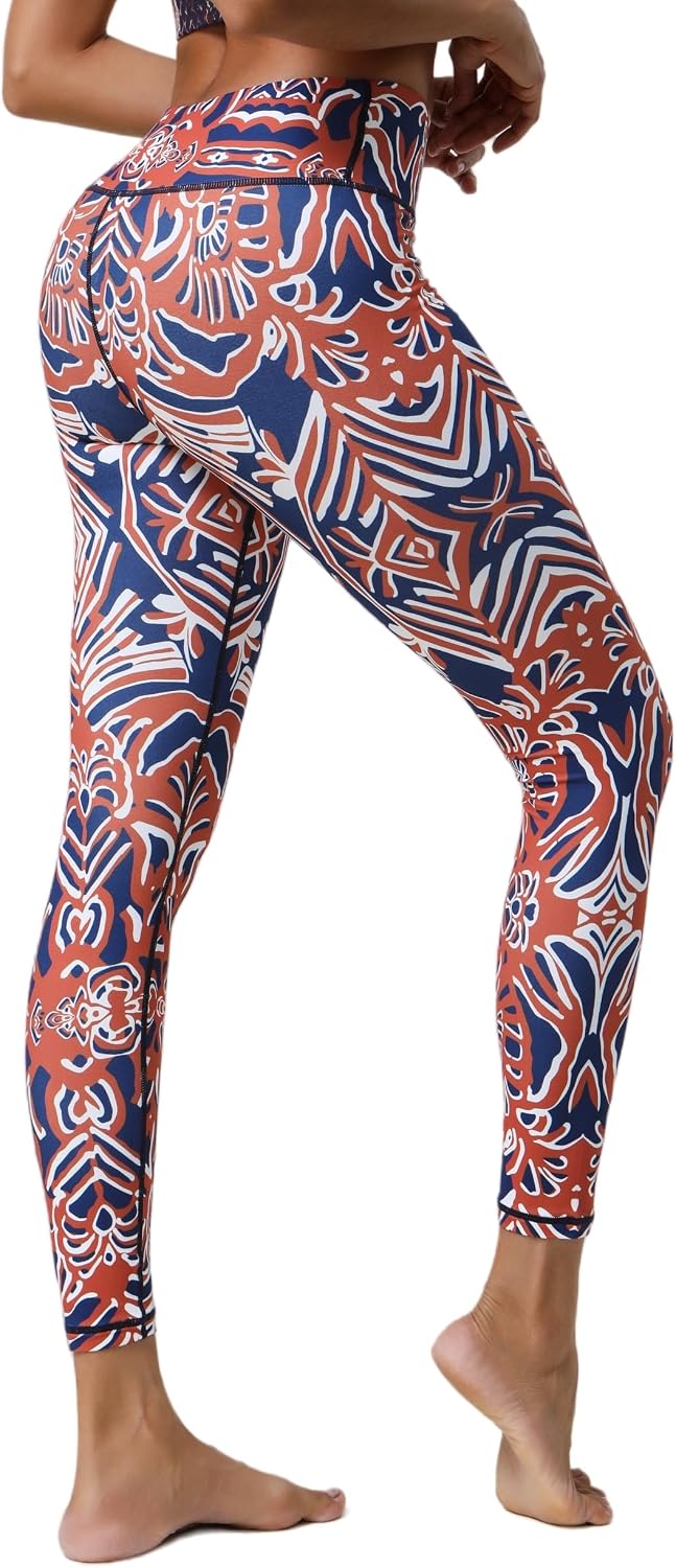Hupplle Leggings for Women Printed Pattern High Waisted Tummy Control Buttery Soft Stretchy Workout Yoga Running Casual Pants (US, Alpha, Medium, Regular, Regular, Floral Orange)
