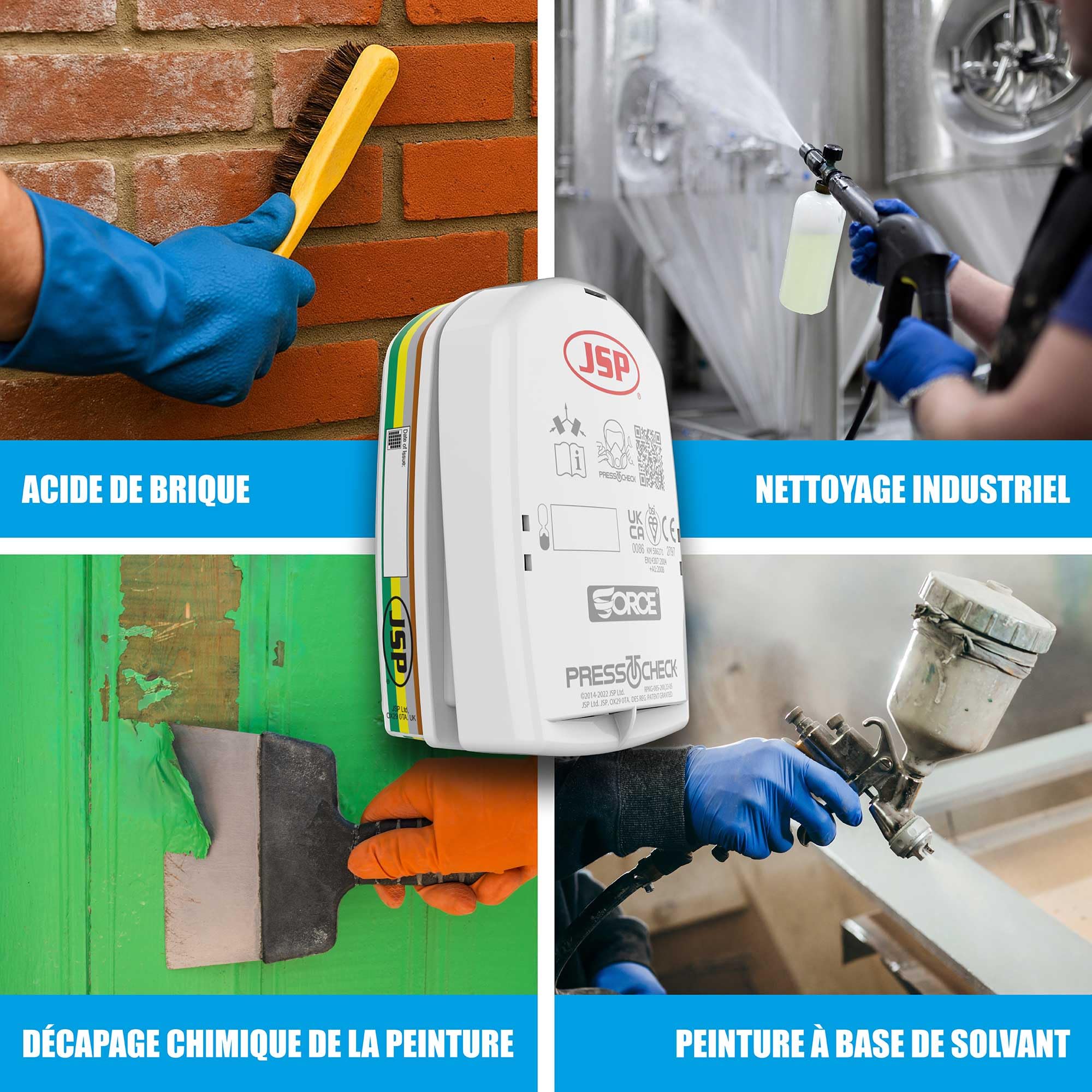 JSP Filtres ABEK1P3 PressToCheck (1 Paire) pour FORCE8 & FORCE10 | Protection gaz, vapeurs, ammoniac, gaz acides et poussières. Bricolage, industrie. EN 14387.
