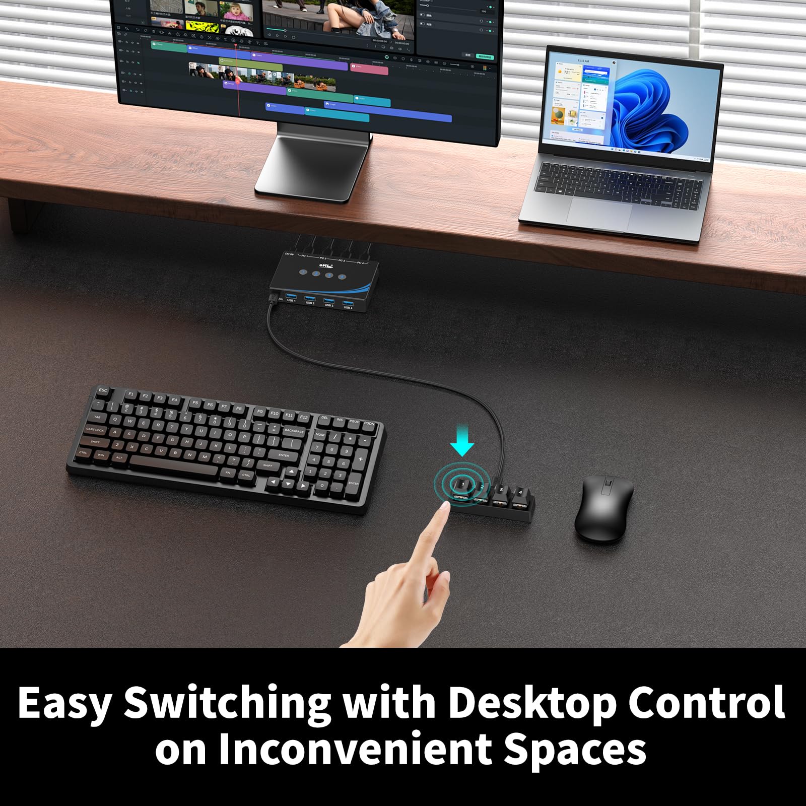 eKL USB 3.0 Switch 4 Computer Sharing USB Peripheriegeräte, 4 Port USB Switcher Sharing Mouse Keyboard Scanner Printer, with 3.5mm Headset Jack Audio Out, Includes 4 USB 3.0 Cables and Remote