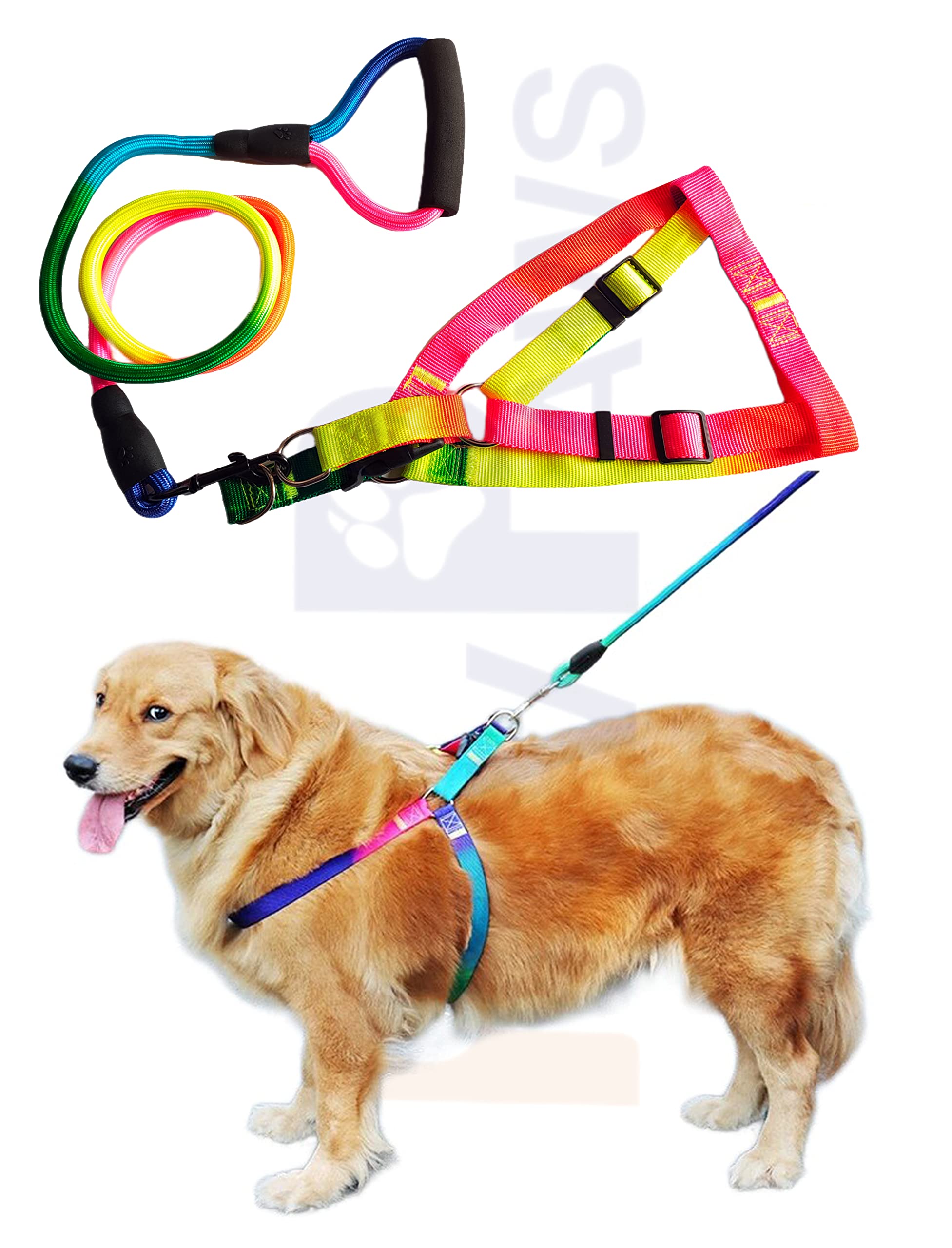 RvPAws Imported Rainbow Colour Dog Harness & Leash Set Adjustale Dogs, Dog Harness with Rope Leash Handle Grip Size - (0.75 Inch Medium, Adjustable 40CM-60CM) (B0BPSC3K5B) Amazon Price History, Amazon Price Tracker