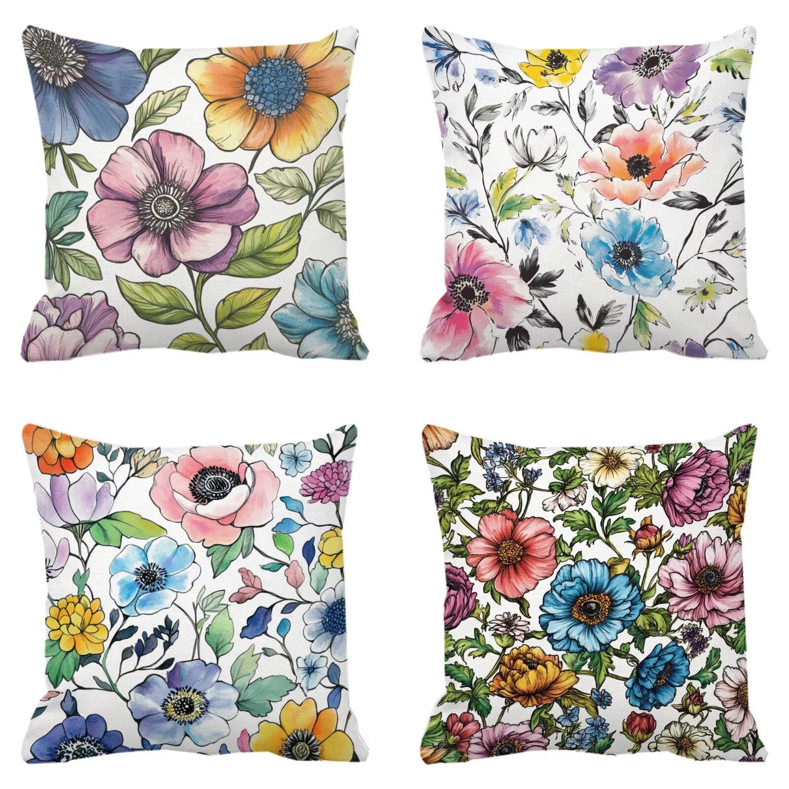 Housse de coussin 40x40cm pour canapé lot de 4 taies douces lavables style fleurs simplicité