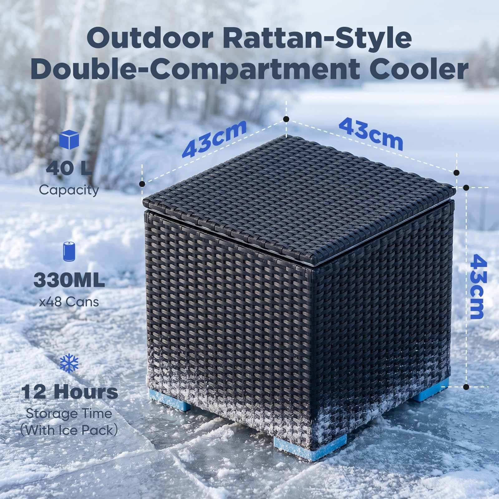 Huracan Cool Bar - Tavolo da giardino con refrigeratore, refrigeratore per bevande, tavolo da cocktail e tavolino d'appoggio, resistente alle intemperie, per esterni, con funzione refrigerante