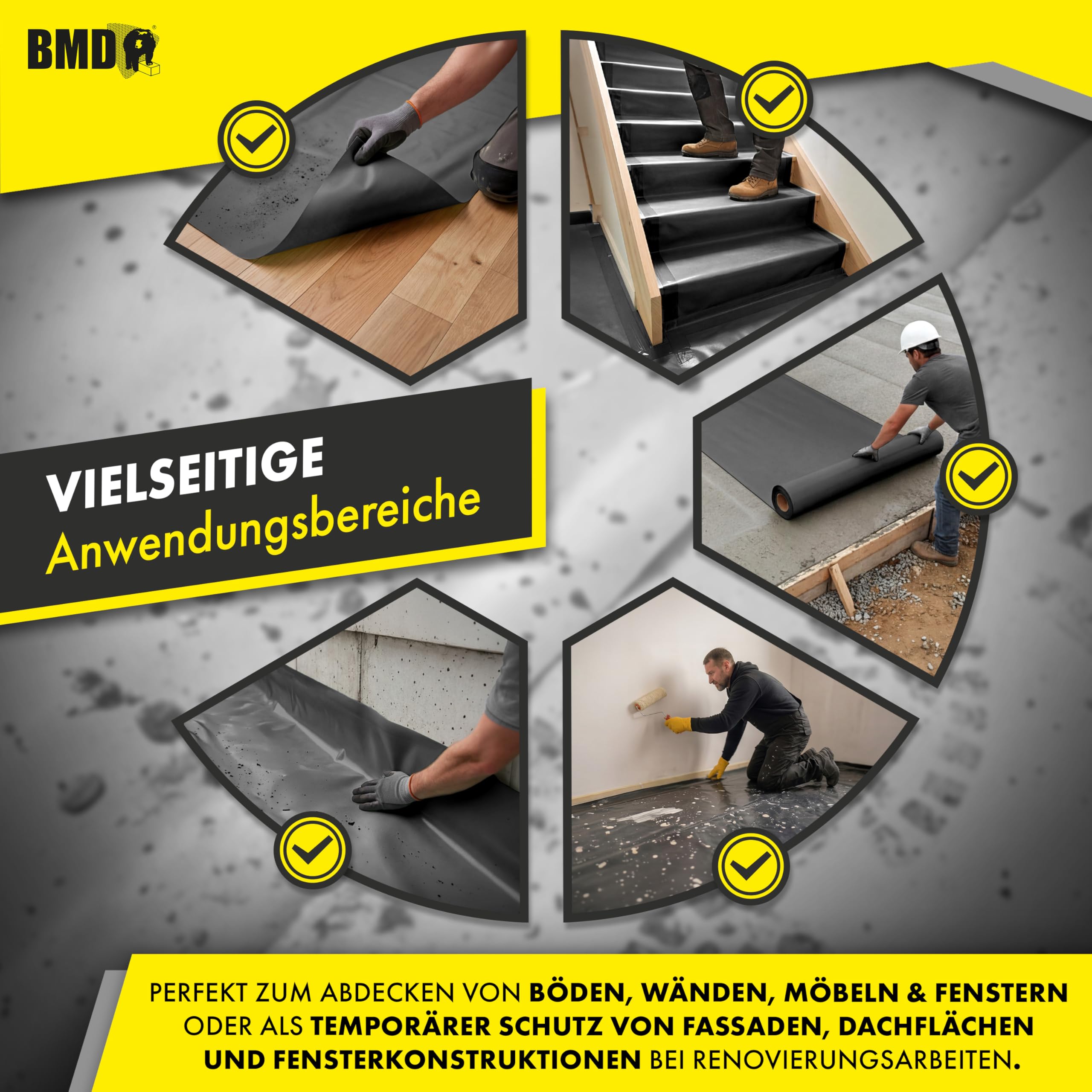 BMD Baufolie TYP 300 | 4m x 25m | 3 Größen | extra starke Estrichfolie | wasserfeste, schwarze Abdeckfolie | 100m² | reißfeste Schutzfolie und Abdeckplane