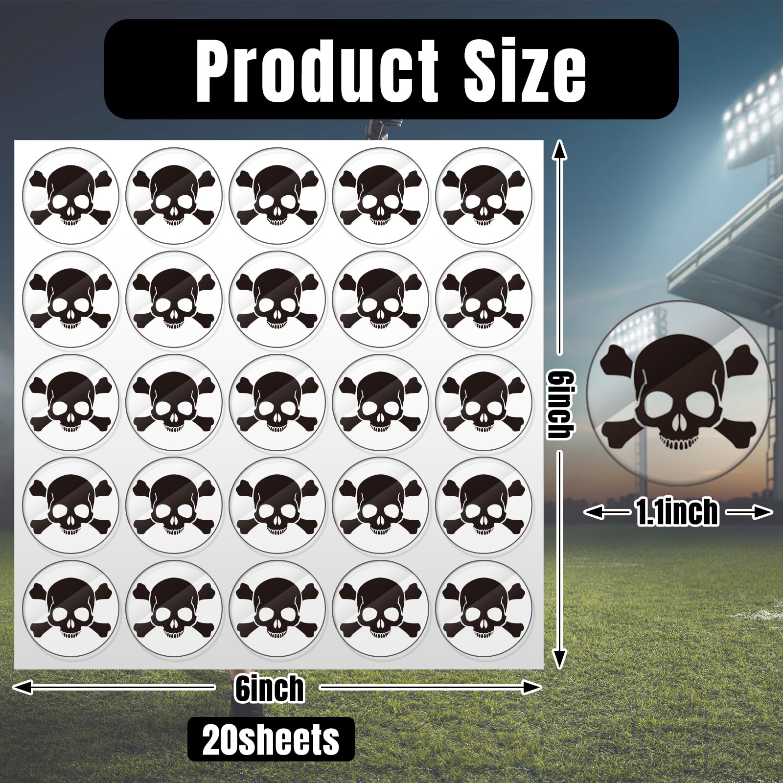 Award Decals Skull And Crossbone (100 Stickers) (Yellow Gold On Clear