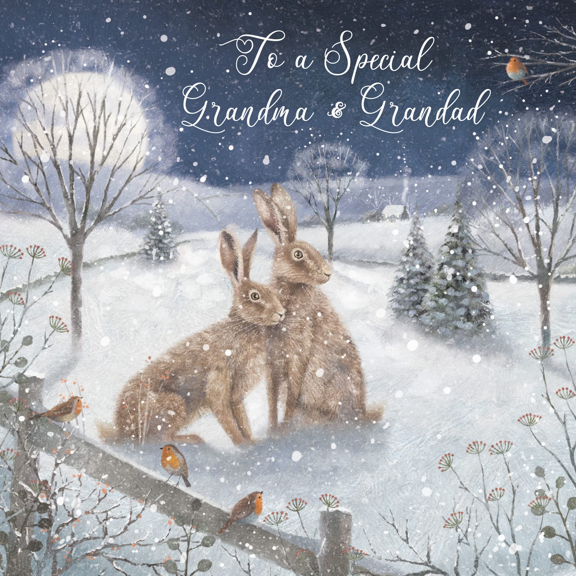 Hunts England, Grandma And Grandad Christmas Card, 'Snowy Hares', To A Special Grandma & Grandad, Milo's Gallery Collection - Image 2