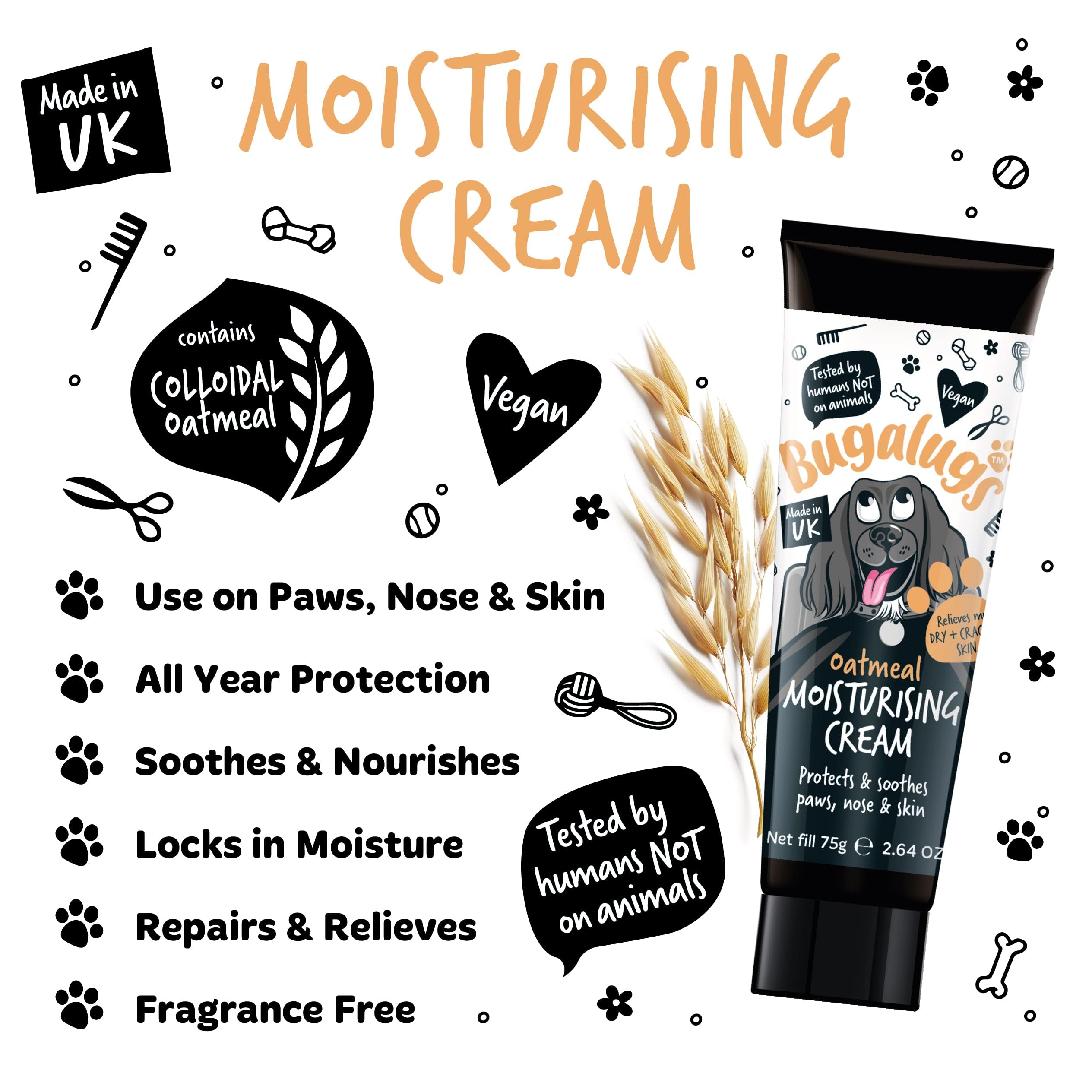 BUGALUGS - Bálsamo de Patas y Nariz con Avena Calmante - Perros y Gatos - 75g - Protección Natural, Hidratación Intensiva y Alivio para Almohadillas y Narices Secas, Agrietadas o Irritadas