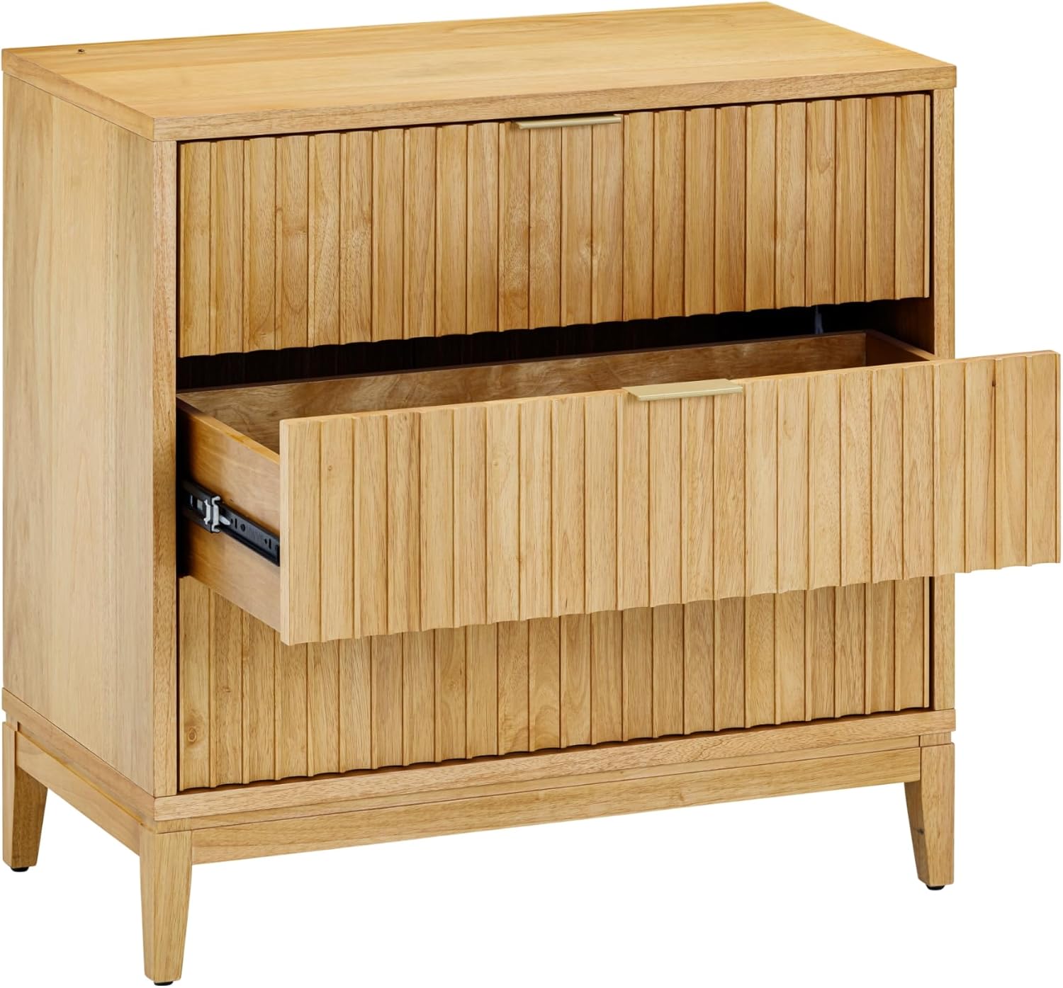 Dresser with one drawer partially open, showing internal construction