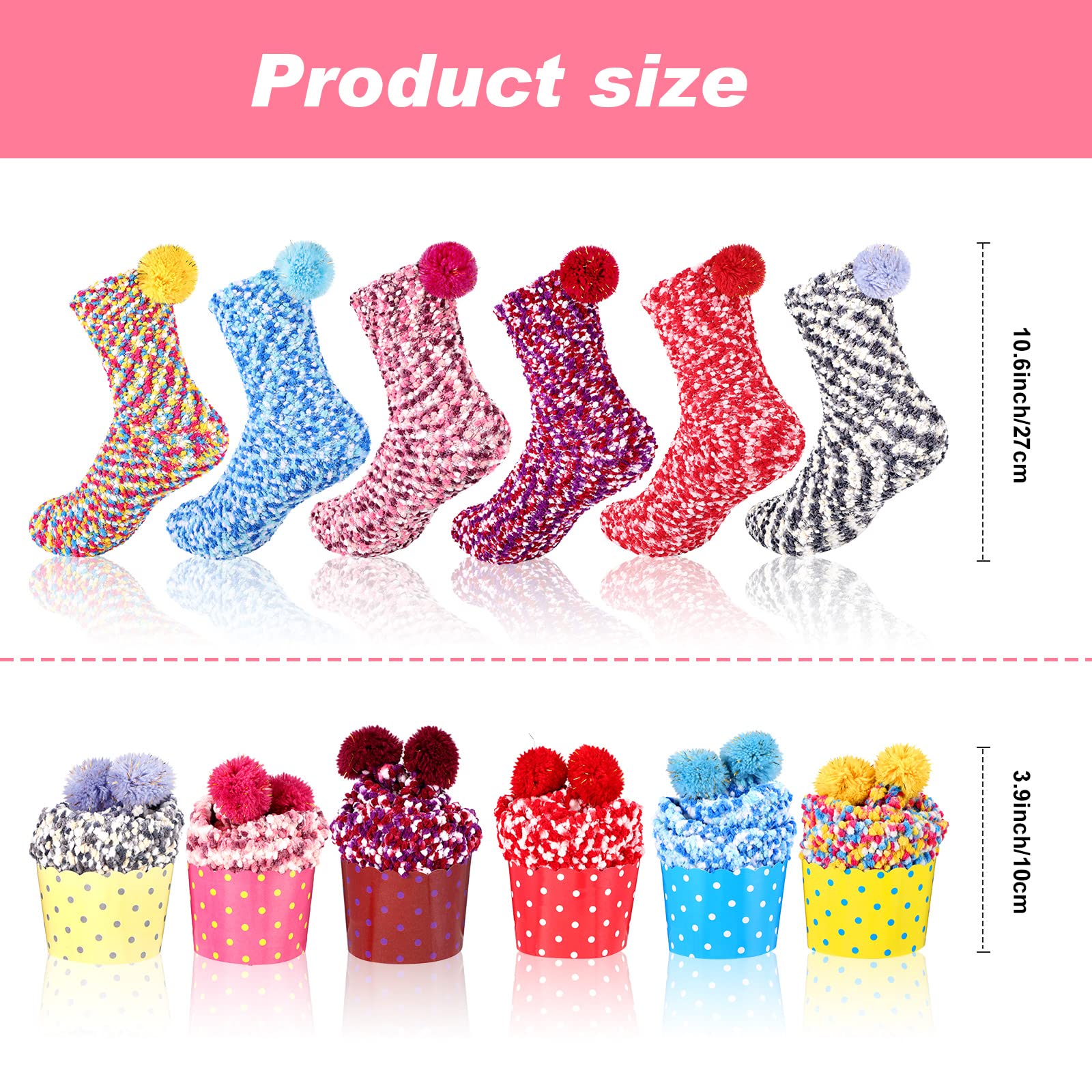 Haysandy 12 Paar flauschige Socken für Damen, Weihnachts-Cupcake-Socken, Strumpffüller für Damen, warme Hausschuh-Socken, dicke, weiche Plüschsocken für Valentinstag, Geschenke, Mädchen, Winter,