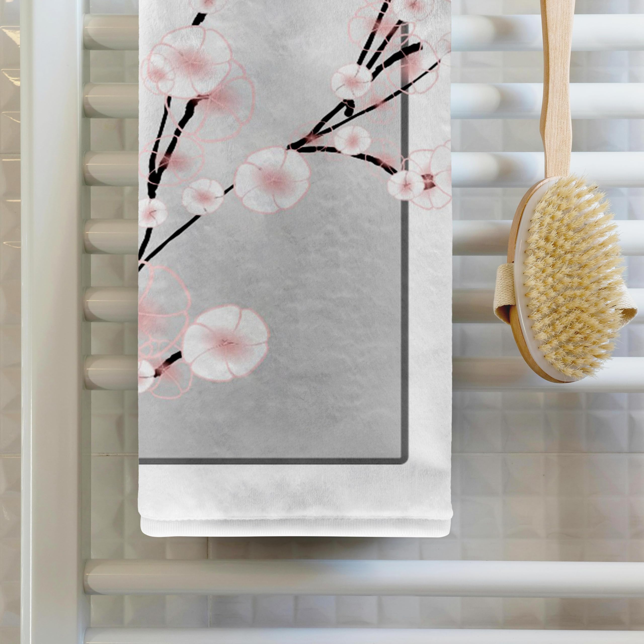 3D Rose Japanese Cherry Blossoms On Silver TWL_62451_1 Towel, 15