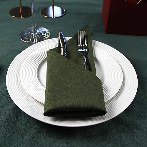Miniatura 3 de Servilletas finas de lino y algodón de color sólido, paquete de 12 (15.7 x 15.7 in), para eventos y uso doméstico (verde militar)