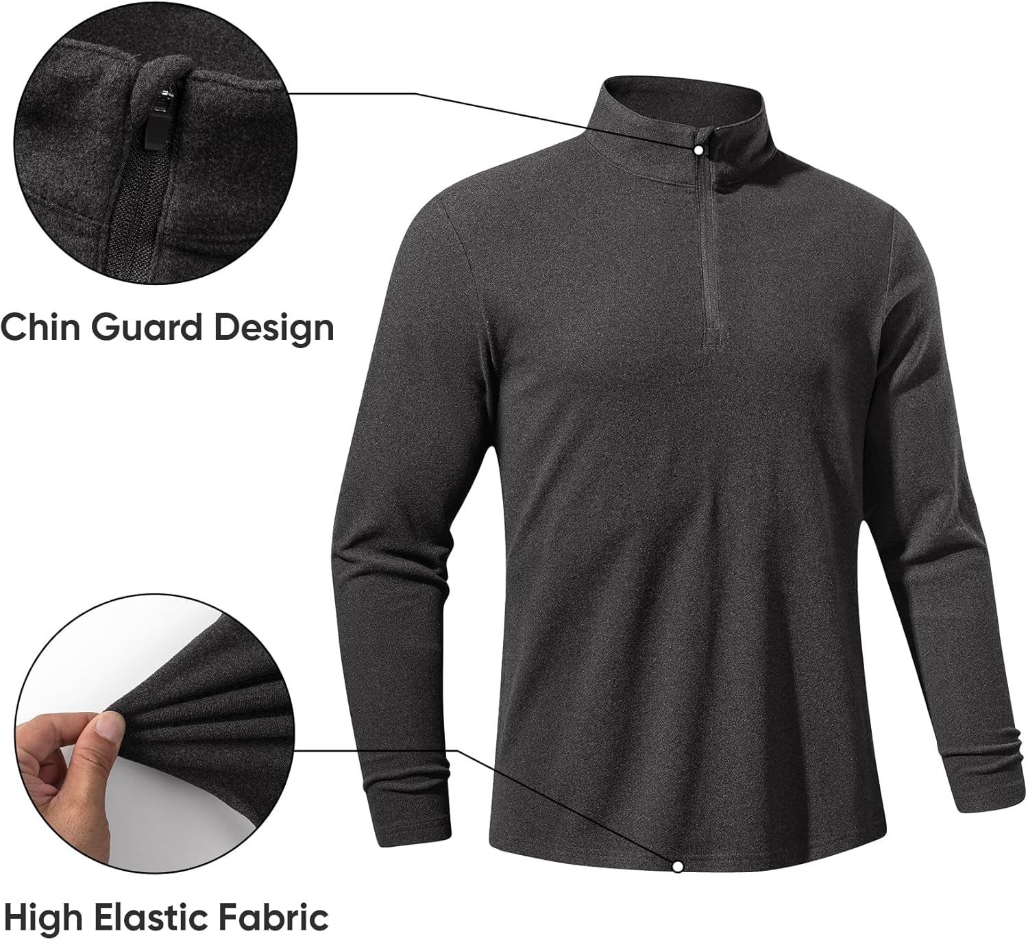 JMIERR Men's 2025 Casual Quarter Zip Pullover Sweatshirts Stretch Fall Polo Plush Long Sleeve Shirt Comfy Underwear - Image 3
