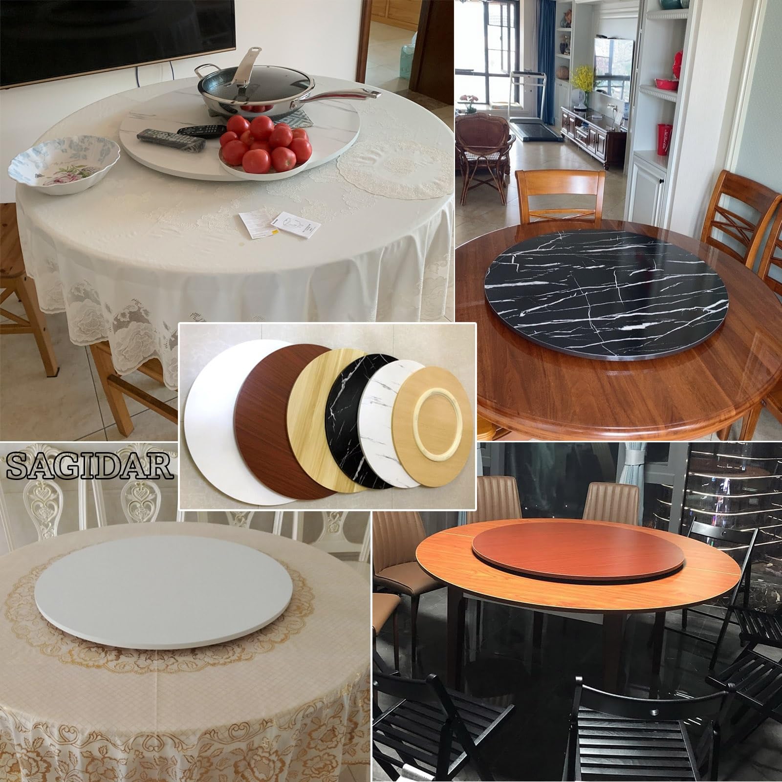 SAGIDAR Grand Plateau Tournant De Table À Manger, Plaque De Service Rotative, Plat Rotatif Rond en Bois, Pas Facile À Incliner, Ø 50cm-100cm, Épaisse Et Résistante À l'usure, Rotation en Douceur