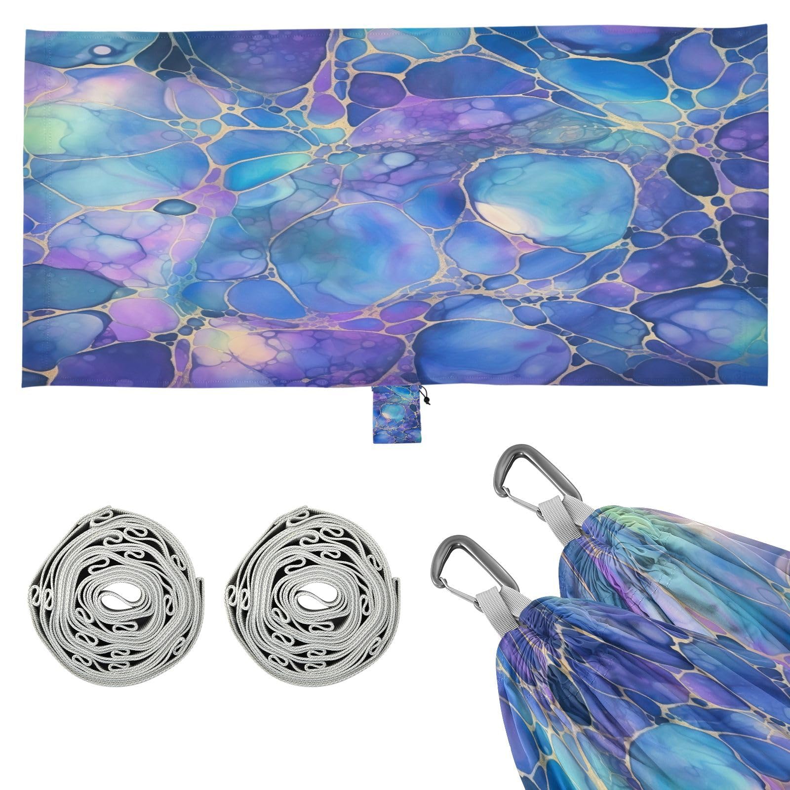 SDMKA Beautiful Baroque Texture Camping Hammock, 330 lbs with 2 Tree Straps, Carry Bag, Single Portable Hammock for Outdoor/Indoor, Hiking, Beach, Backpacking, Travel