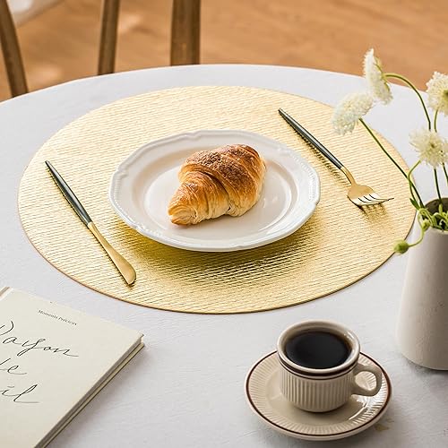 Miniatura 4 de Jovono Juego de 6 manteles individuales redondos grandes de piel sintética de 15 pulgadas, lavables, resistentes al calor, antideslizantes, con