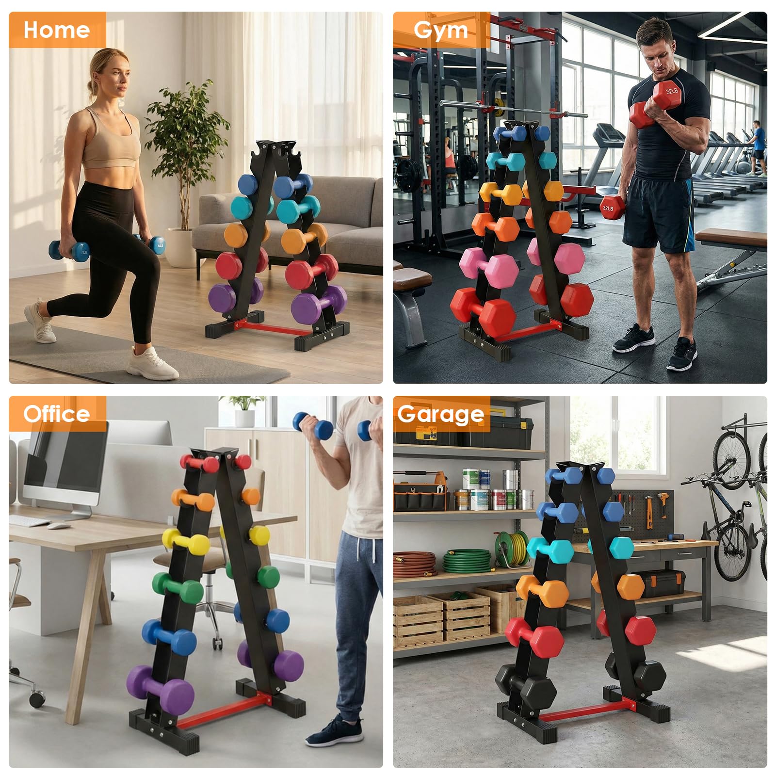 LIFERUN Manubri Rack Porta Pesi Supporto per pesi Palestra Casa Portata max: 300 kg (No Manubri)