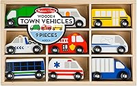 Vista 3 de Melissa & Doug - Juego de vehículos de madera en bandeja de madera (9 piezas)
