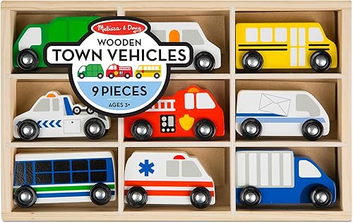 Miniatura 3 de Melissa & Doug - Juego de vehículos de madera en bandeja de madera (9 piezas)