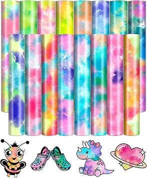 Tie Dye HTV Heat Transfer Vinyl - 16 Sheets 12 x 10 Inches Watercolor Patterned HTV Vinyl Tie Dye Heat Transfer Vinyl for T-Shirts DIY Iron on Vinyl