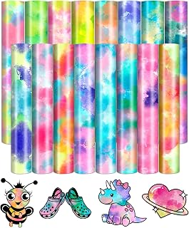 Tie Dye HTV Heat Transfer Vinyl - 16 Sheets 12'' x 10'' Inches Watercolor Patterned HTV Vinyl Tie Dye Heat Transfer Vinyl for T-Shirts DIY Iron on Vinyl