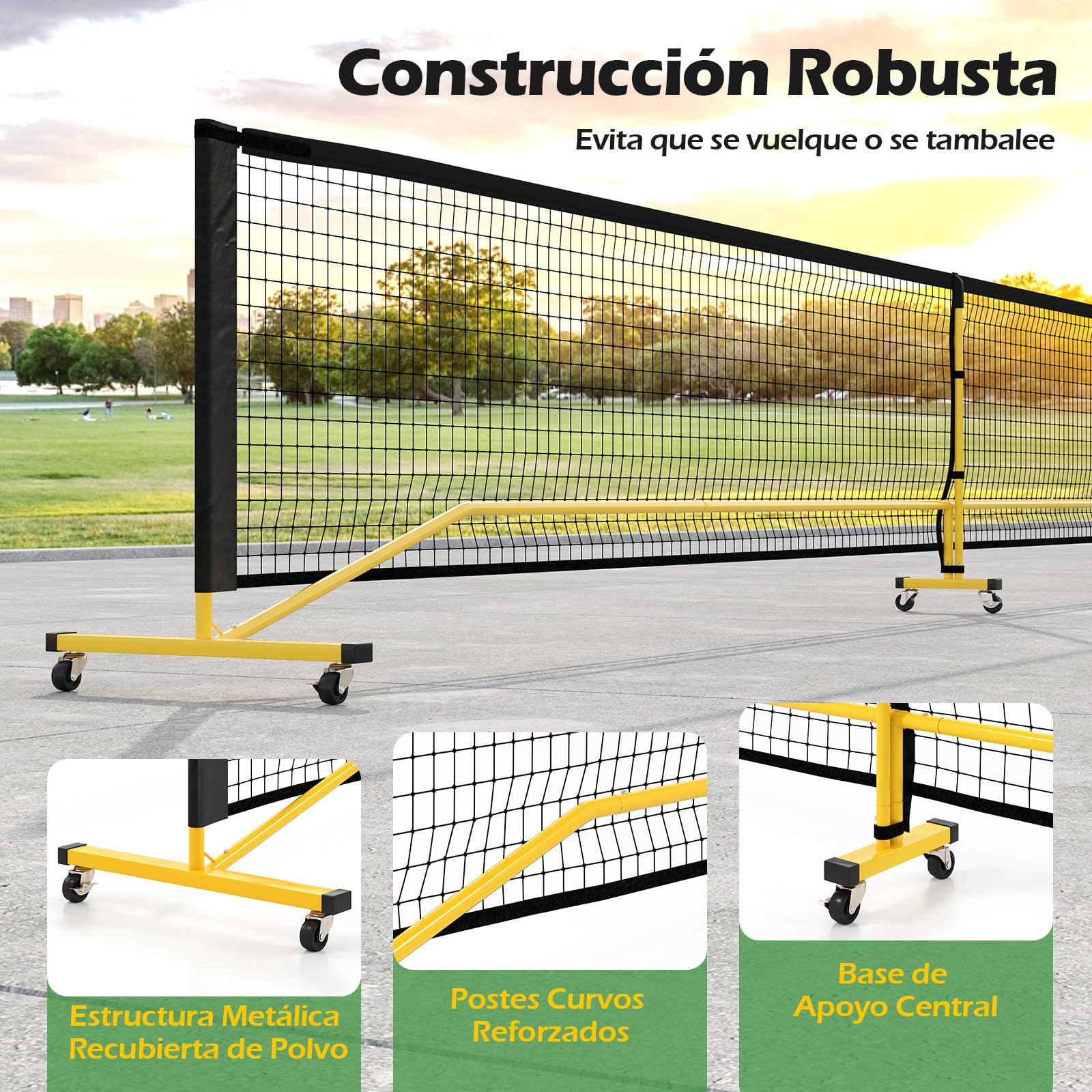 COSTWAY Red de Pickleball Portátil de 6,74M, Tubos de Metal, 6 Ruedas Bloqueables, Red de Poliéster Resistente, Bolsa de Transporte, Equipamiento de Pickleball para Todo Tipo de Clima