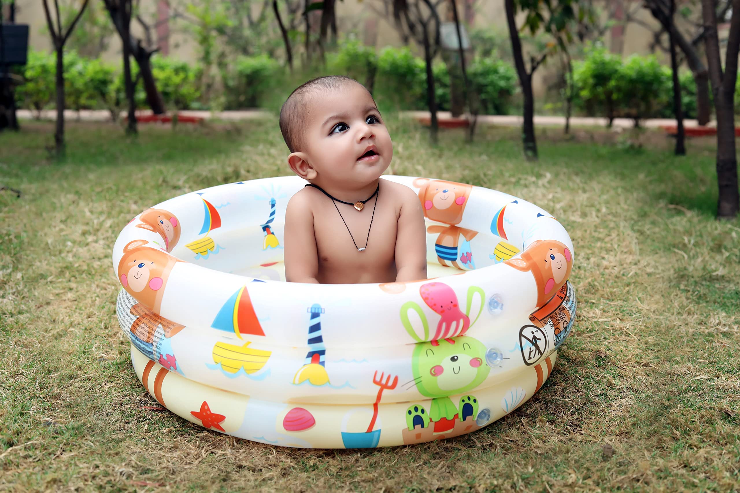 krimion® Inflatable Cartoon Baby Bath tub for Baby Bath tub for 1 to 2 Years Bath tub for Kids Home and Travel More Fun with Size 2 Feet - 24 inches Without Air Pump - Multicolour…