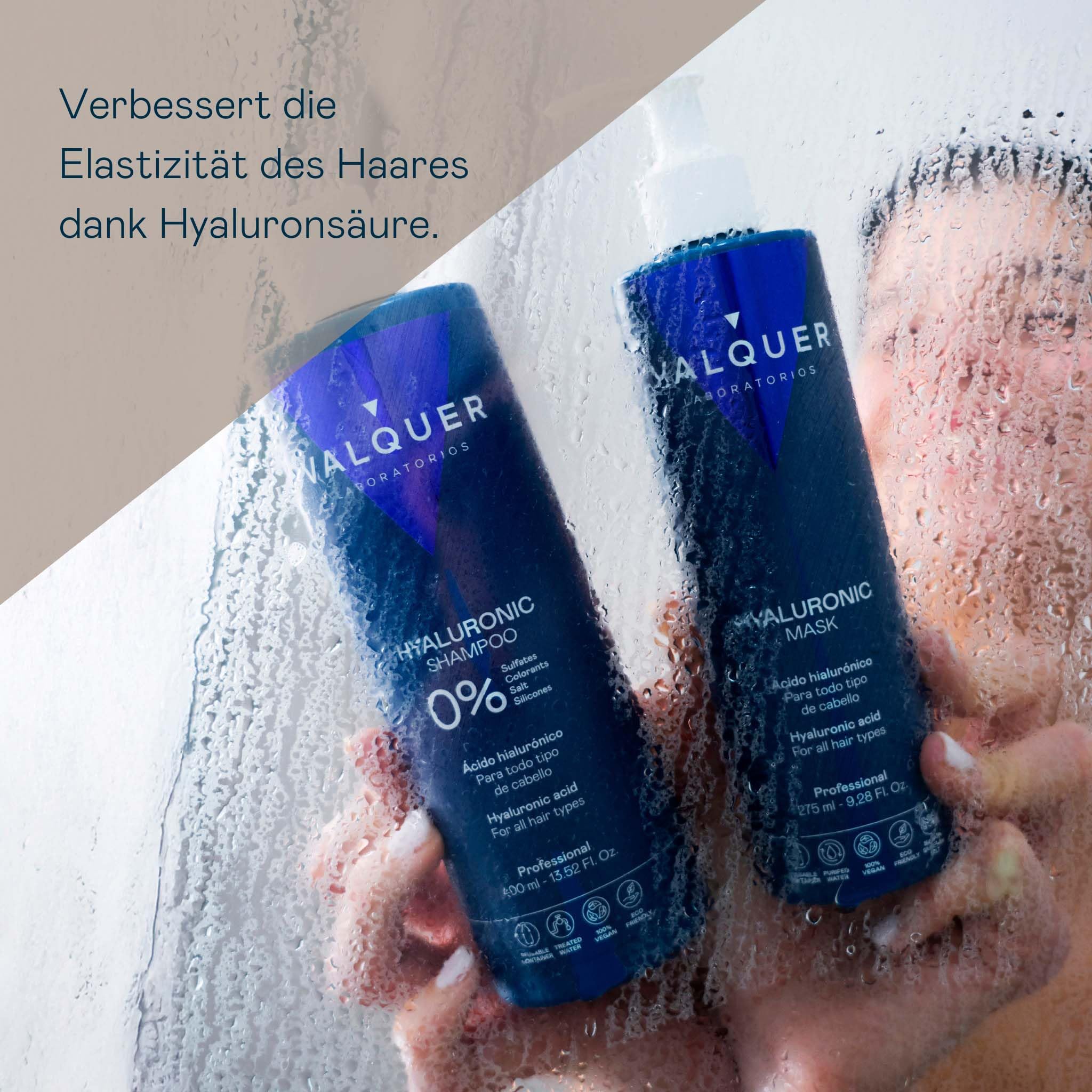VALQUER Hyaluronsäure Set | Shampoo und Haarmaske Zero | 1 L + 975 ml | Spendet Feuchtigkeit, repariert und schützt trockenes und geschädigtes Haar | Mit Keratin und Aloe Vera