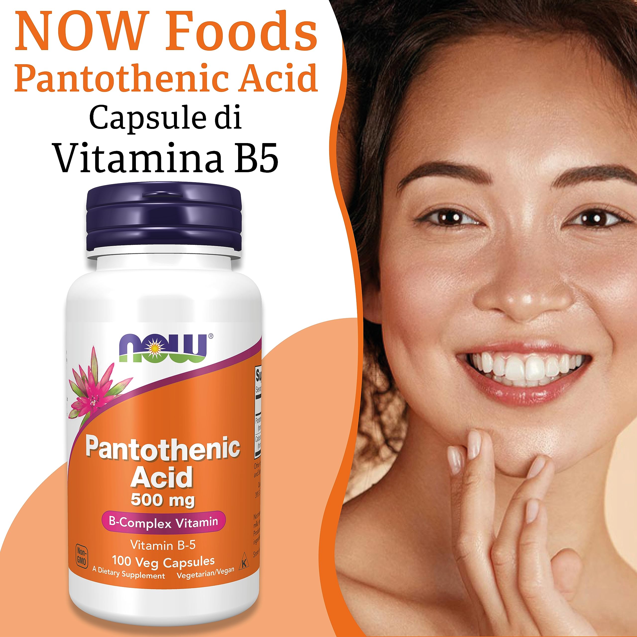 Now Foods, Pantothenic Acid (Acido Pantotenico), 500 mg, 100 Capsule vegan, Testato in Laboratorio, Vitamina B5, Dose Elevata, Senza Glutine, Senza Soia, Vegetariano