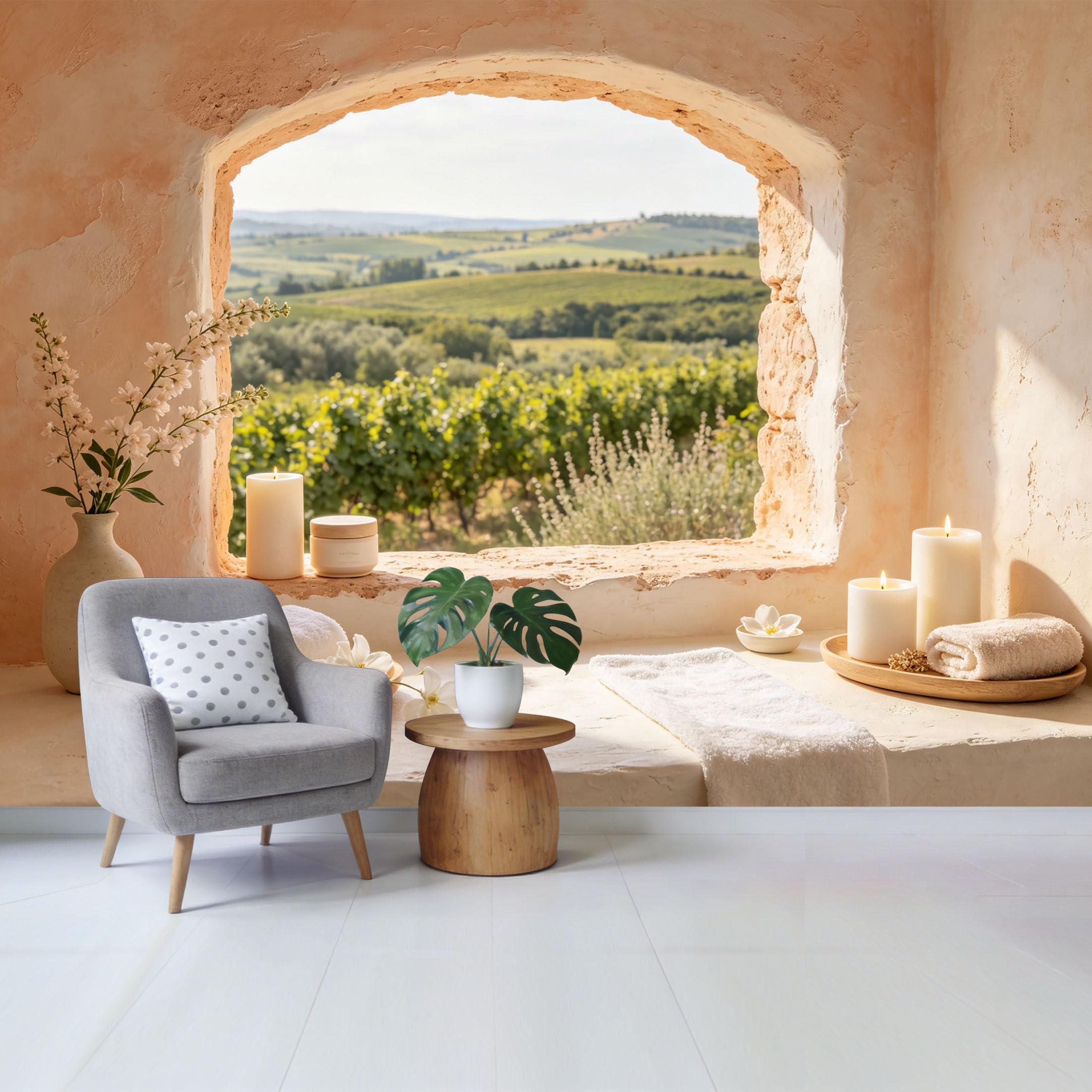 Qzlithotic Yq2605250314 Custom Size Wall Mural Tuscan Vineyard Window View Natural Landscape Farmhouse Style Selfadhesive Wall Fabric Removable Wallpaper For Home Office Decor