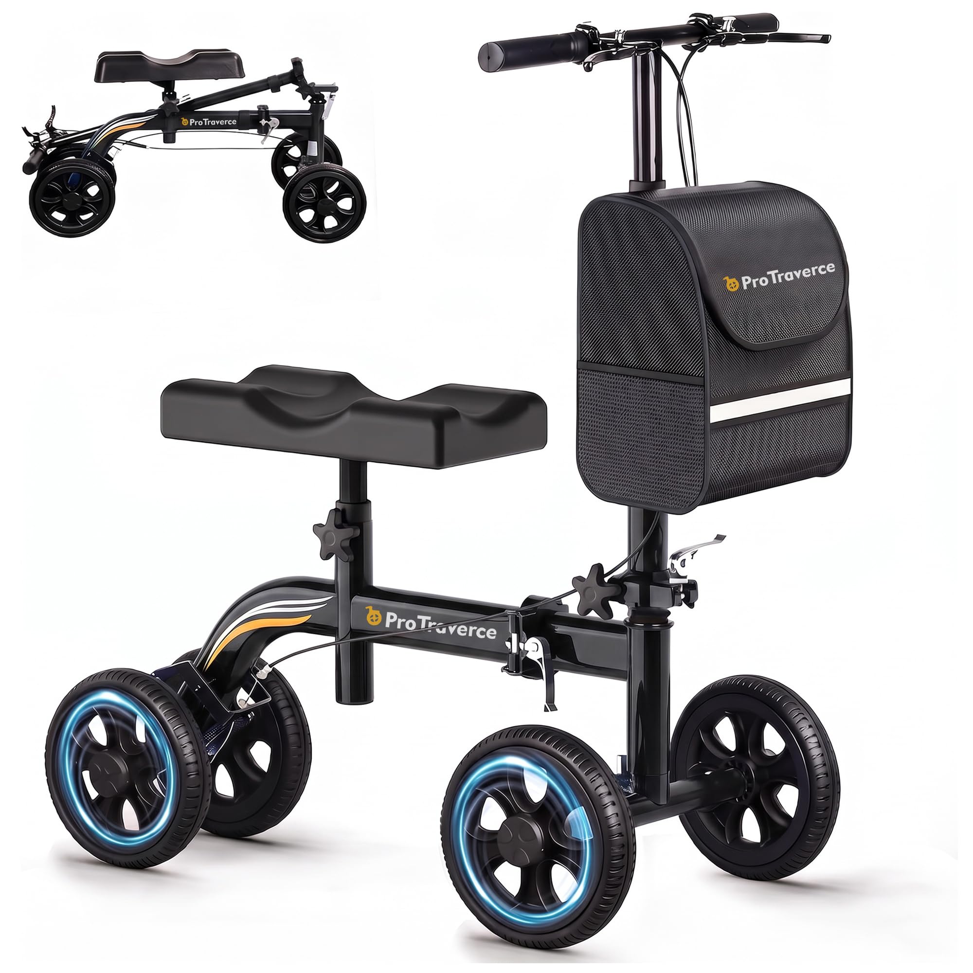 Knee Scooter for Adult for Foot Surgery – Foldable & Steerable Knee Walker, with All Terrain Wheels, Comfort Knee Pad for Foot Surgery & Ankle Injury Recovery, Compact Crutch Alternative,Black