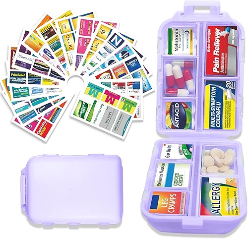 Miniatura 18 de Mini pastillero con 161 etiquetas, para uso diario, viaje, 7 días, unidad, azul Beige,Azul,Gris,Rosa,Púrpura,Blanco