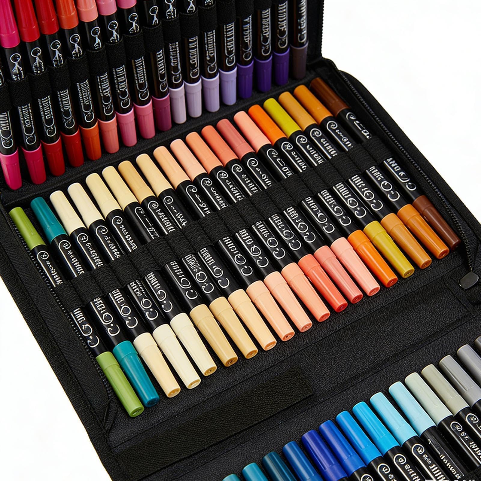Markery Akrylowe 72-Kolorowe Dwustronne Markery | Pisaki z farbą akrylową Do kamienia, ceramiki, metalu, szkła, tkanin, drewna, prac plastycznych w szkole, domu i mieszkaniu