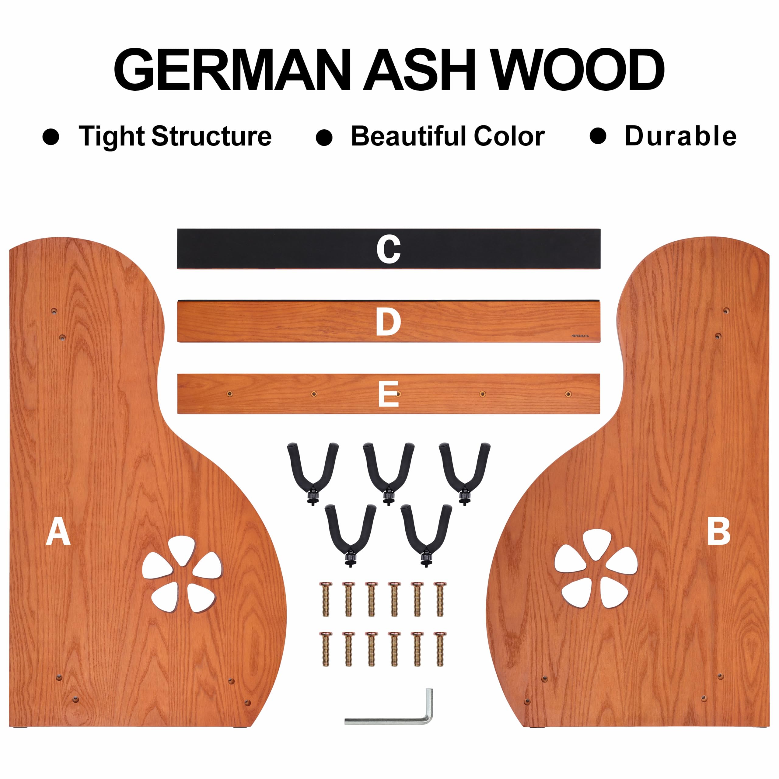 Nefelibata Mehrzweck Gitarrenständer 5 Holz Gitarrenständer Bodenständer für Gitarren und Koffer, E-Gitarre, Akustikgitarre, Bassgitarre, Celli - Deutsch Aschbraun