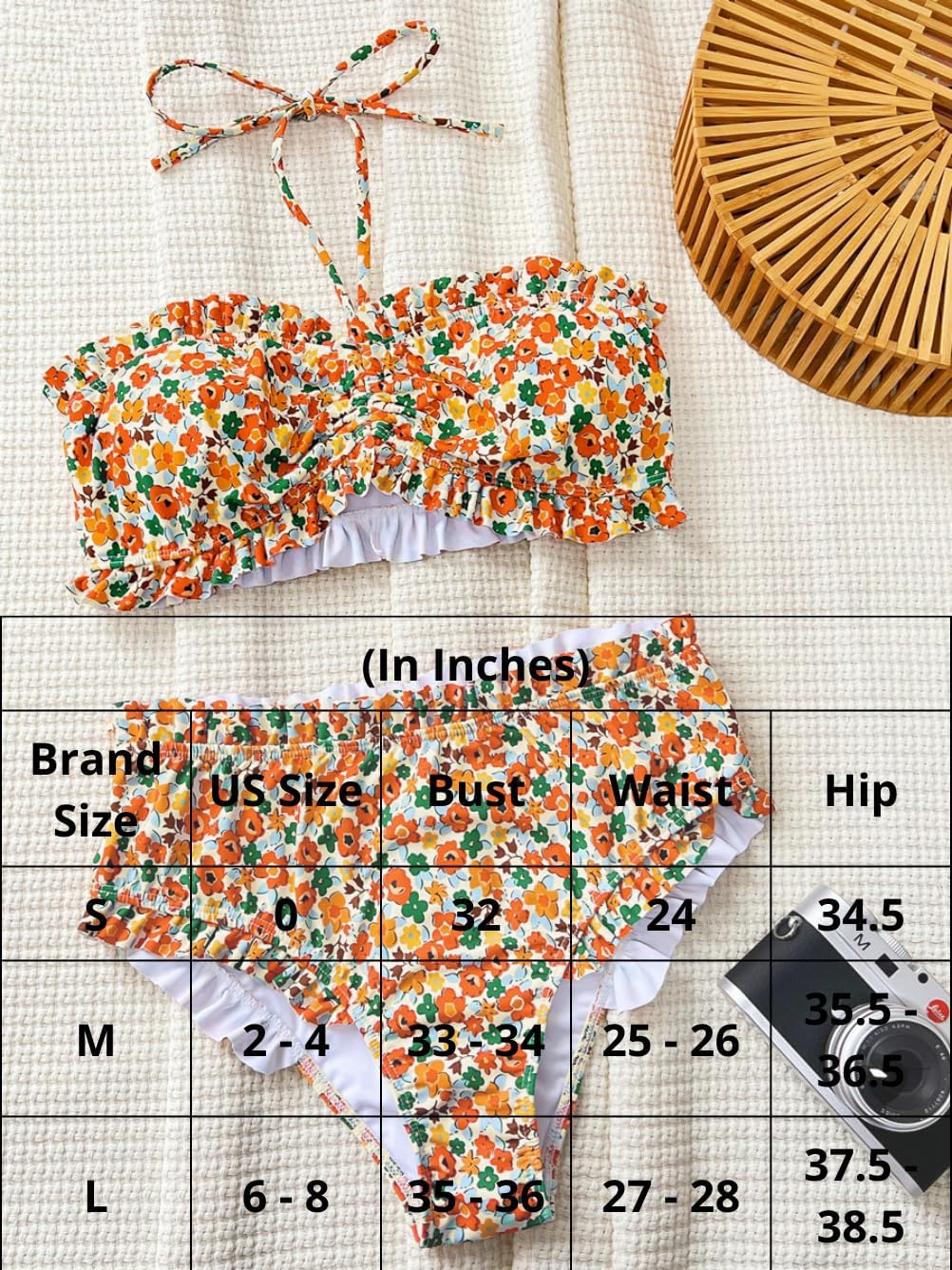 Boho Bandeau Bikini Sets,Floral Ruffle High Waisted Bikinis for Women,2 Piece Swimsuits Beach Pool Party - Image 3