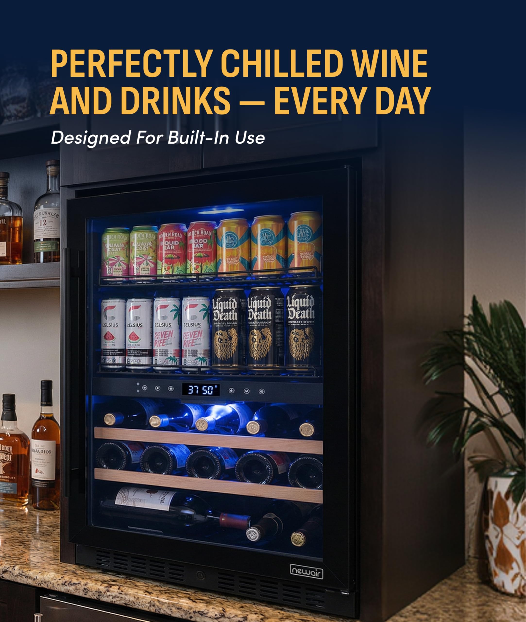 NewAir 24" Dual Zone Beverage Refrigerator & Wine Cooler For 24 Bottles & 100 Cans | Freestanding Or Built-In Under Counter Mini Fridge For Beer, Wine And Soda | Stainless Steel on Fridge.com - View 2