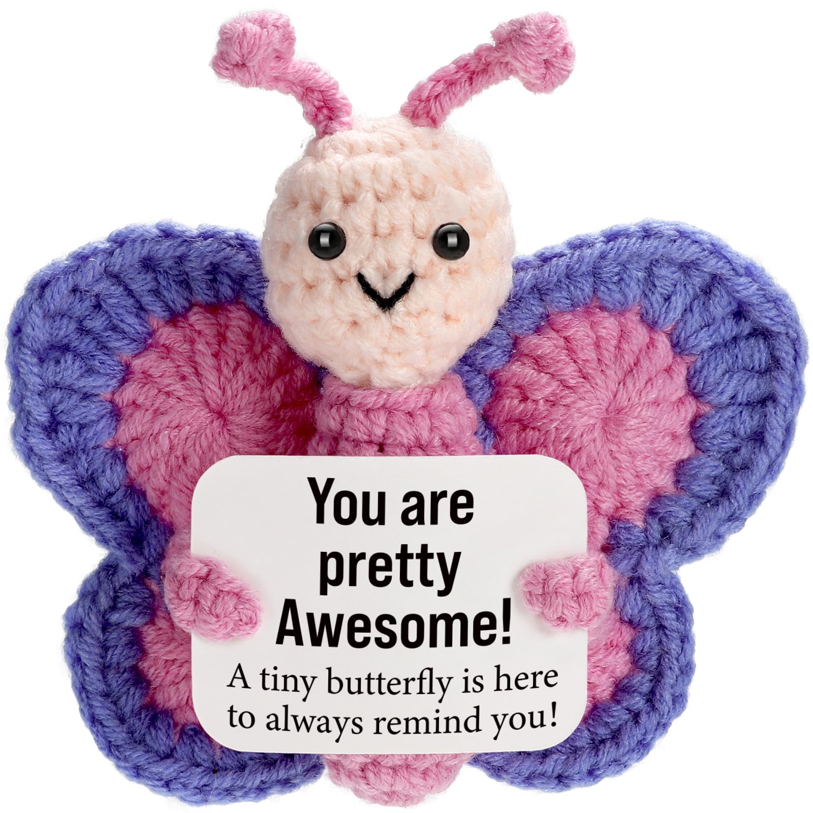 WEYON Positive Crochet Butterfly Gift For Women, Mini Handmade Emotional Support Plush For Friends, Coworkers, Boss, Girls, Teachers On Birthday Christmas Valentines, Mother's Day, Easter