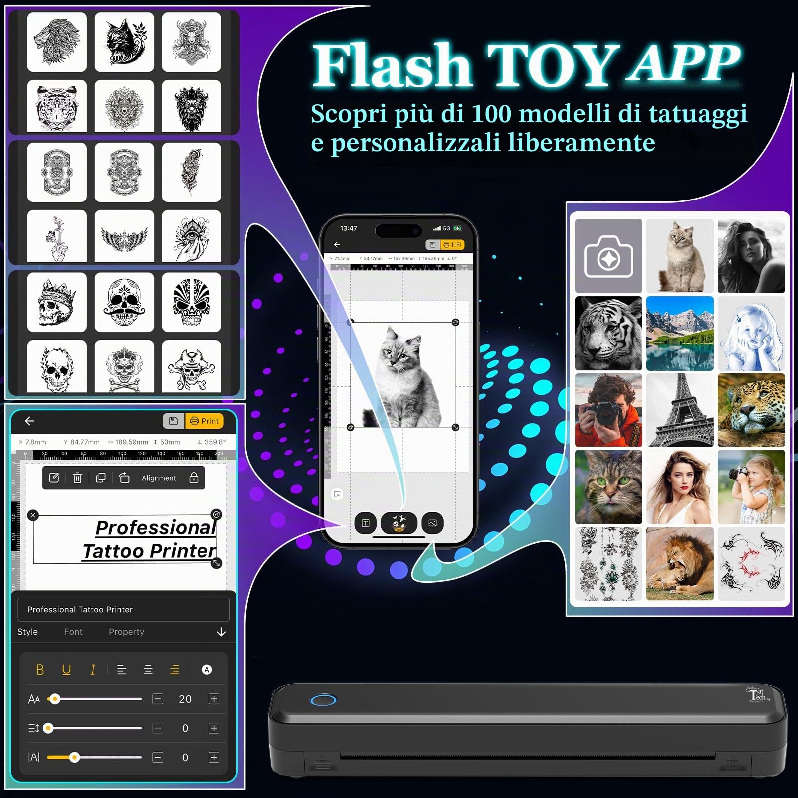 Joyzan Stampante Stencil Tattoo, Stampante Termica Tattoo di Trasferimento Termico 20 Fogli Carta Tatuaggi Temporanei Personalizzati Macchine da Stampa per Phone PC Bluetooth USB Artisti Principianti
