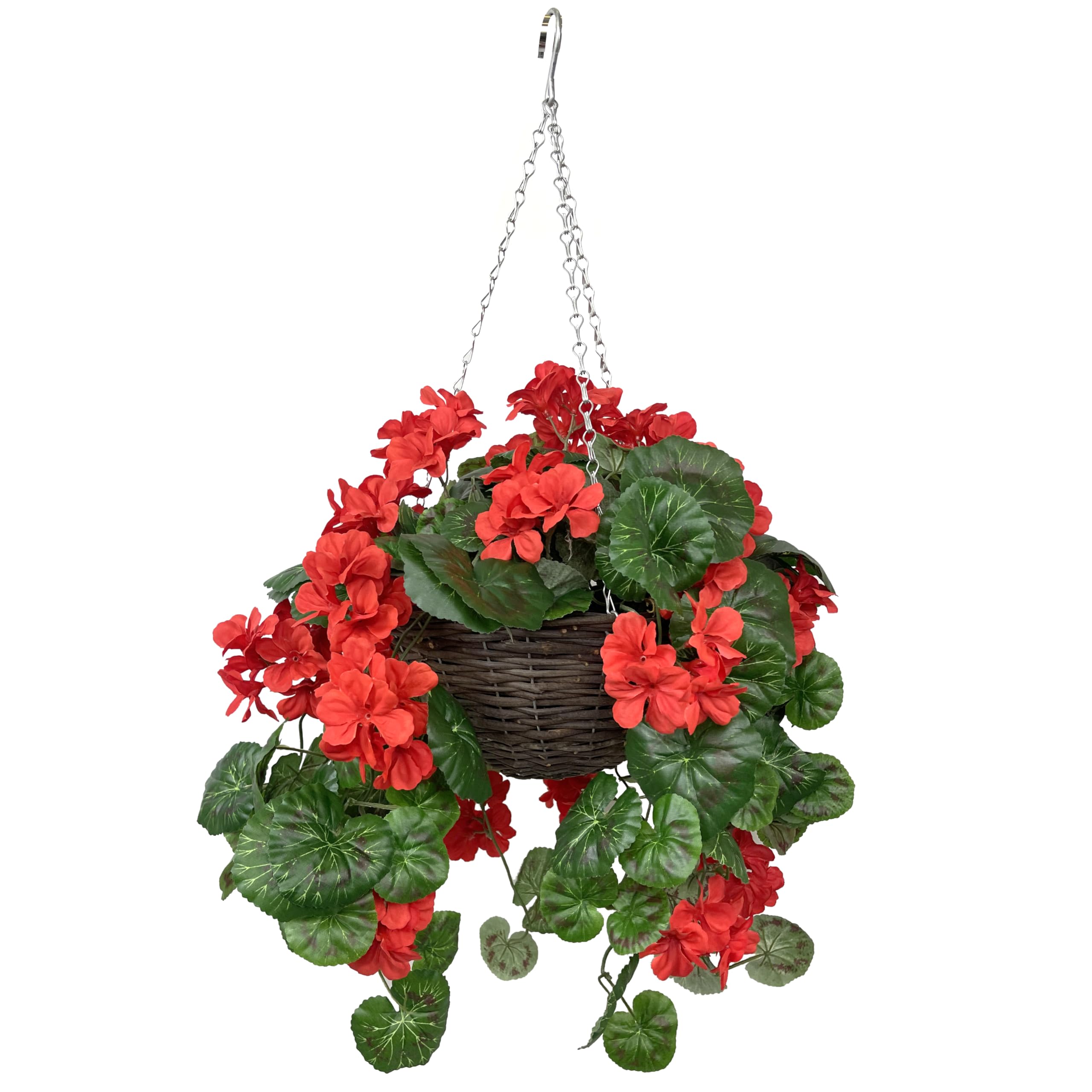 GreenBrokers Artificial Red Geranium Rattan Hanging Basket with Vine (25cm)