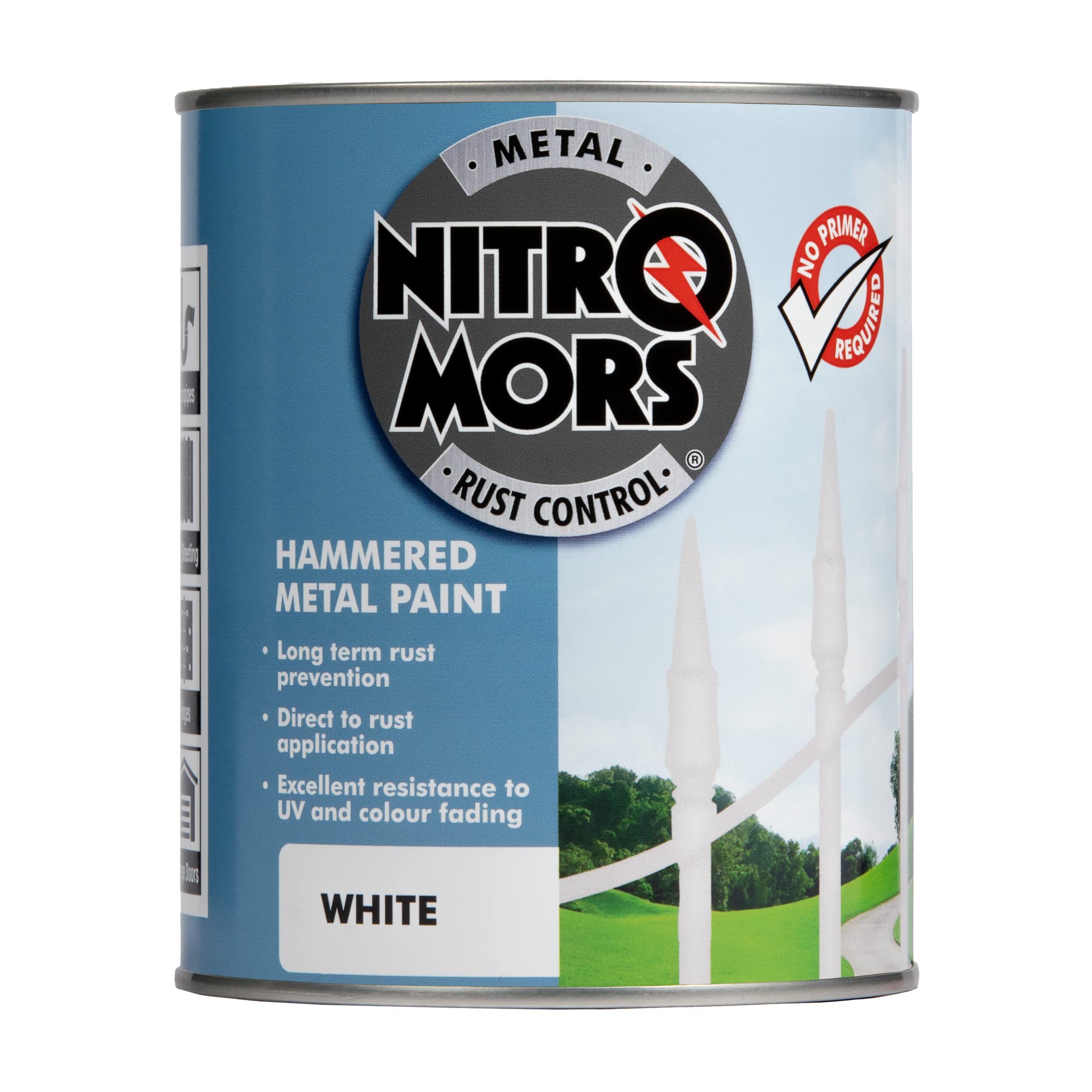 Nitromors Hammered Metal Paint White, UV Resistant Paint for Metal Doors, Gates and Furniture, Rust Protection and No Primer Needed, 750ml