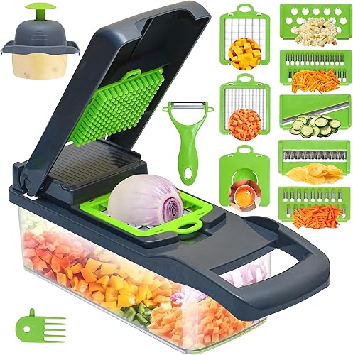 Cortador de cebolla para cortar verduras  Picador de alimentos multifuncional 16 en 1 con contenedor, material libre de BPA y apto para