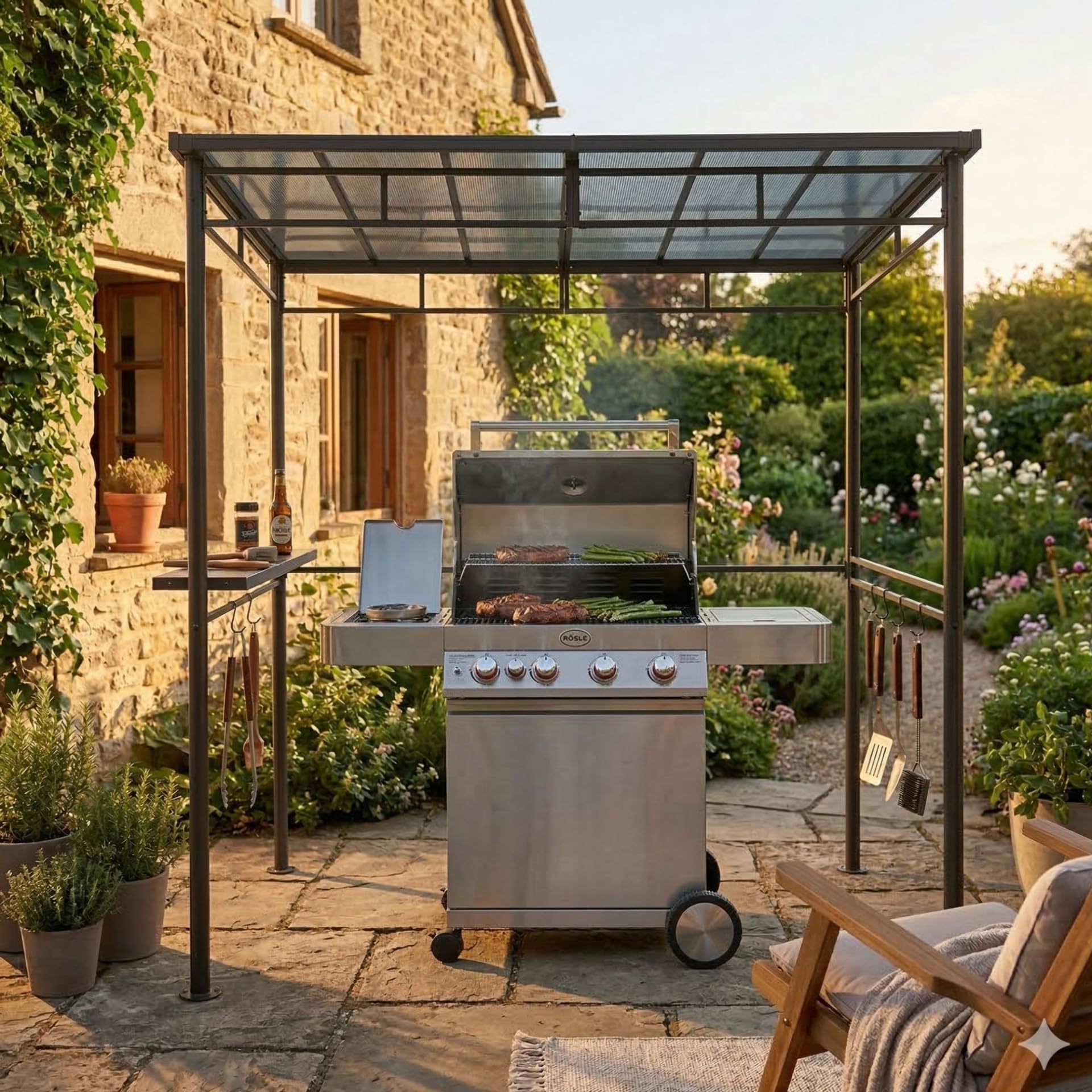 Grillpavillon Gasgrill Unterstand | Terrassendach BBQ-Grillecke 1,5 x 2,2 m | Grillstation Wetterschutz anthrazit