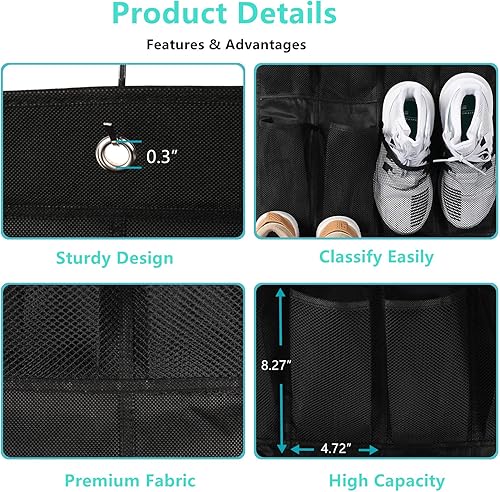 Miniatura 5 de HMLINYAO 2 organizadores de zapatos colgantes sobre la puerta 24 bolsillos de malla para colgar zapatos con 6 ganchos de metal utilizado para