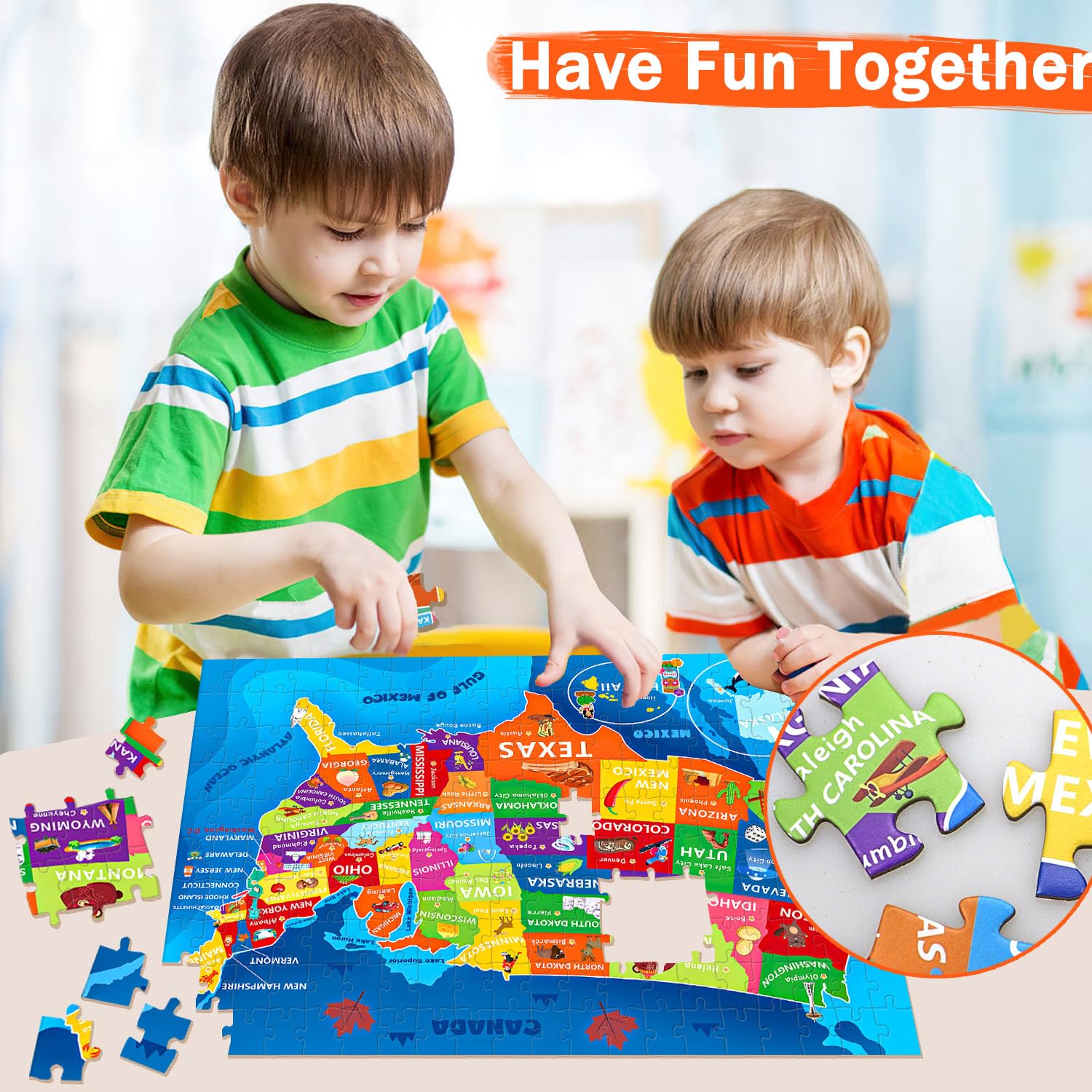 Puzzles für Kinder im Alter von 6-8 Jahren 8-10 - 200 Teile Vereinigte Staaten und USA Puzzle | Lernspielzeug in den USA, buntes Kinderpuzzle für 6, 7, 8, 9, 10, 11, 12 Jahre, Jungen und Mädchen. Urlaubsgeschenke